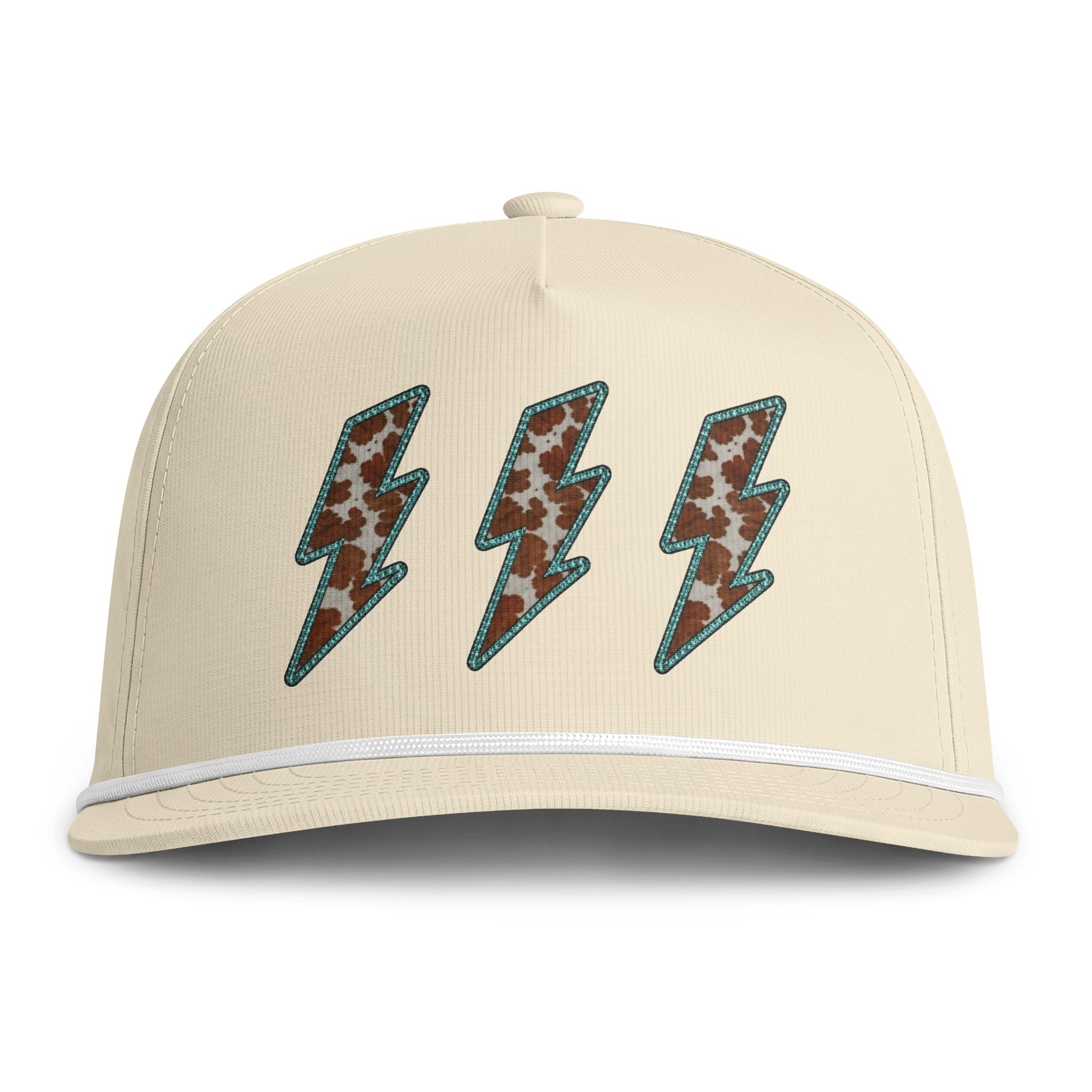 Sunwashed Rope Cap — Retro Lightning Bolt Embroidered Trucker Hat
