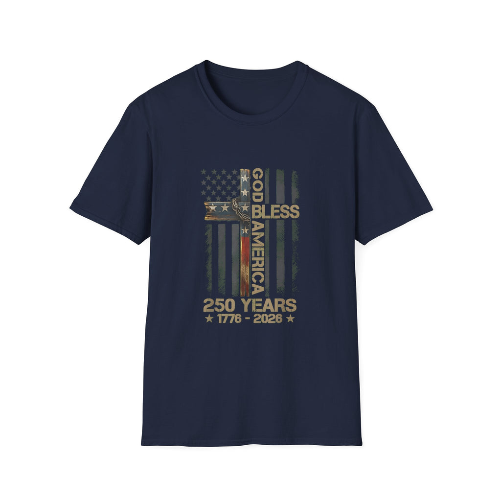 T-Shirt — God Bless America 250 Years Patriotic Flag Tee (1776–2026)