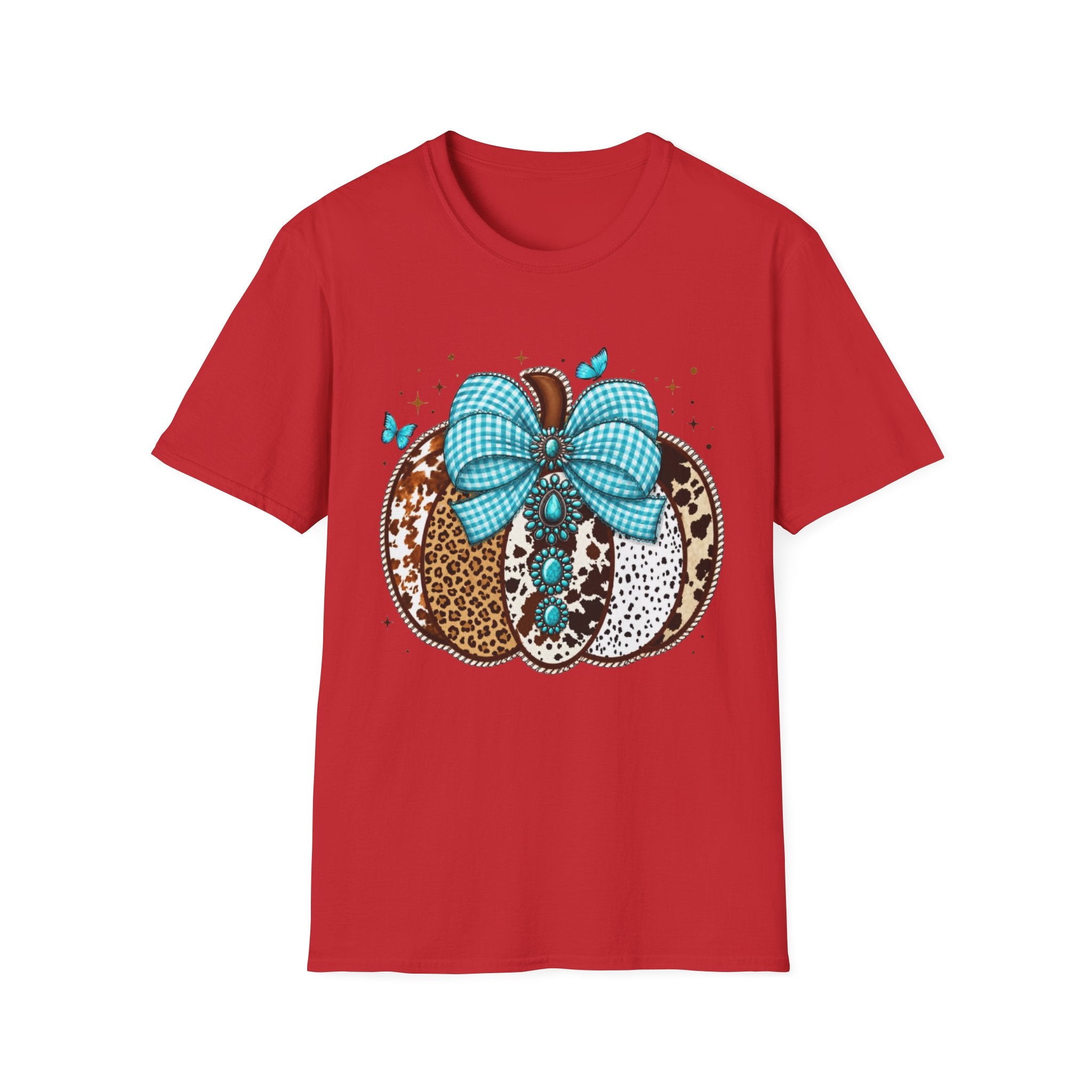Turquoise Bow Pumpkin T-Shirt — Cowhide & Leopard Fall Graphic Tee
