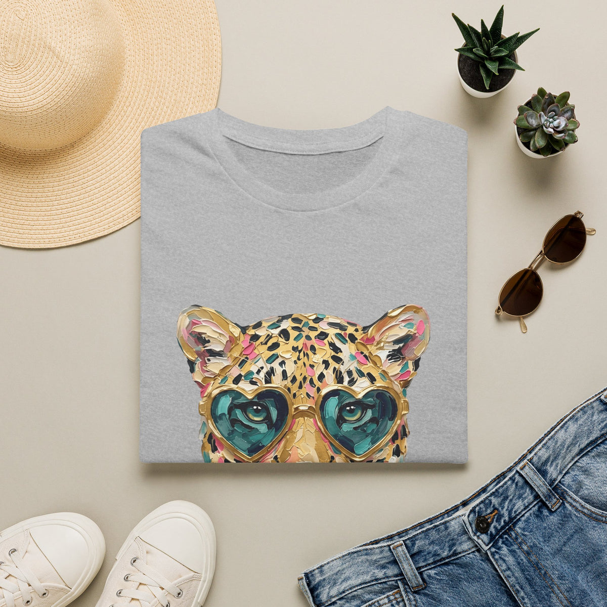 Leopard with Heart Sunglasses Graphic Tee — Cute Pop Art Animal T-Shirt
