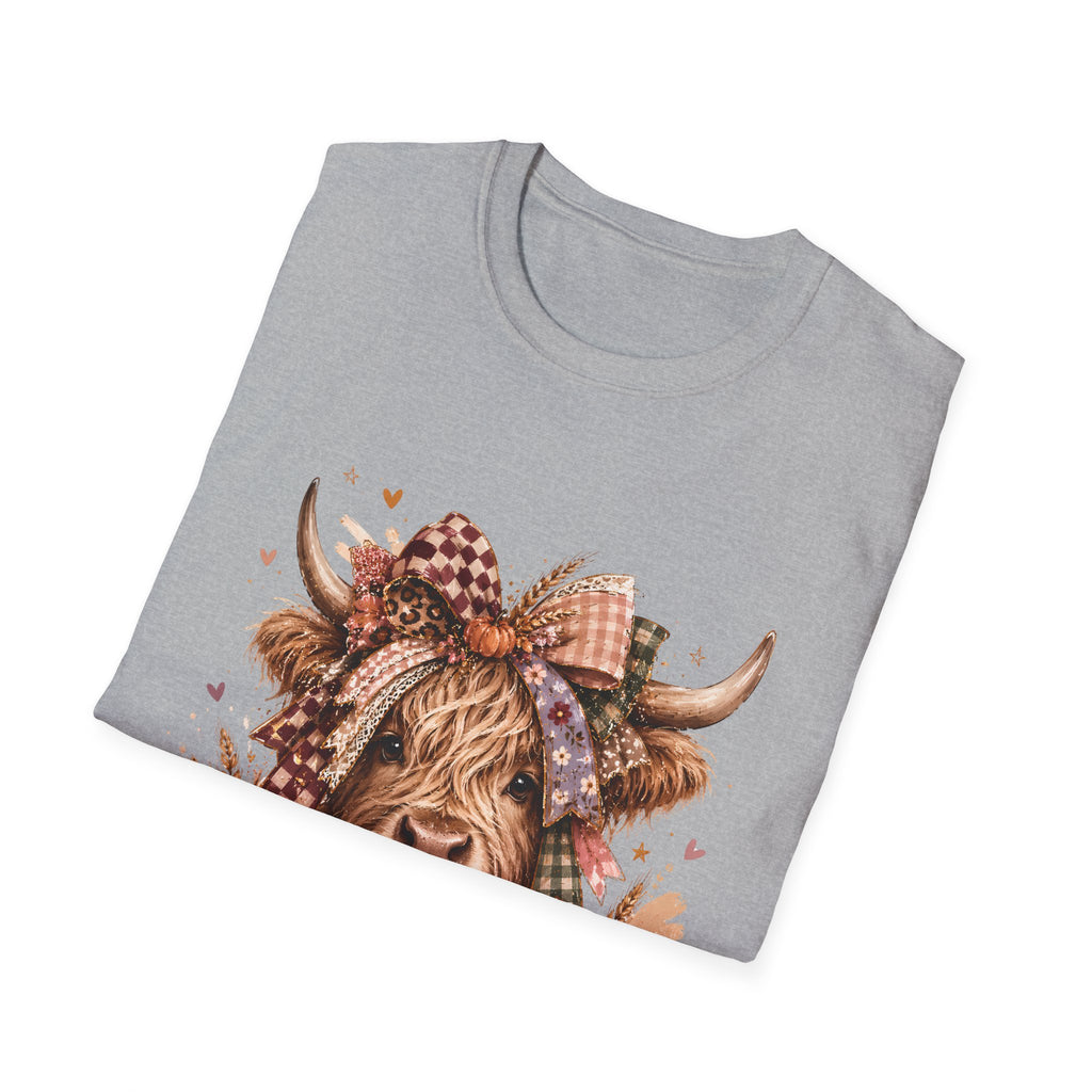 Highland Cow Fall T-Shirt — Pumpkin & Plaid Autumn Graphic Tee
