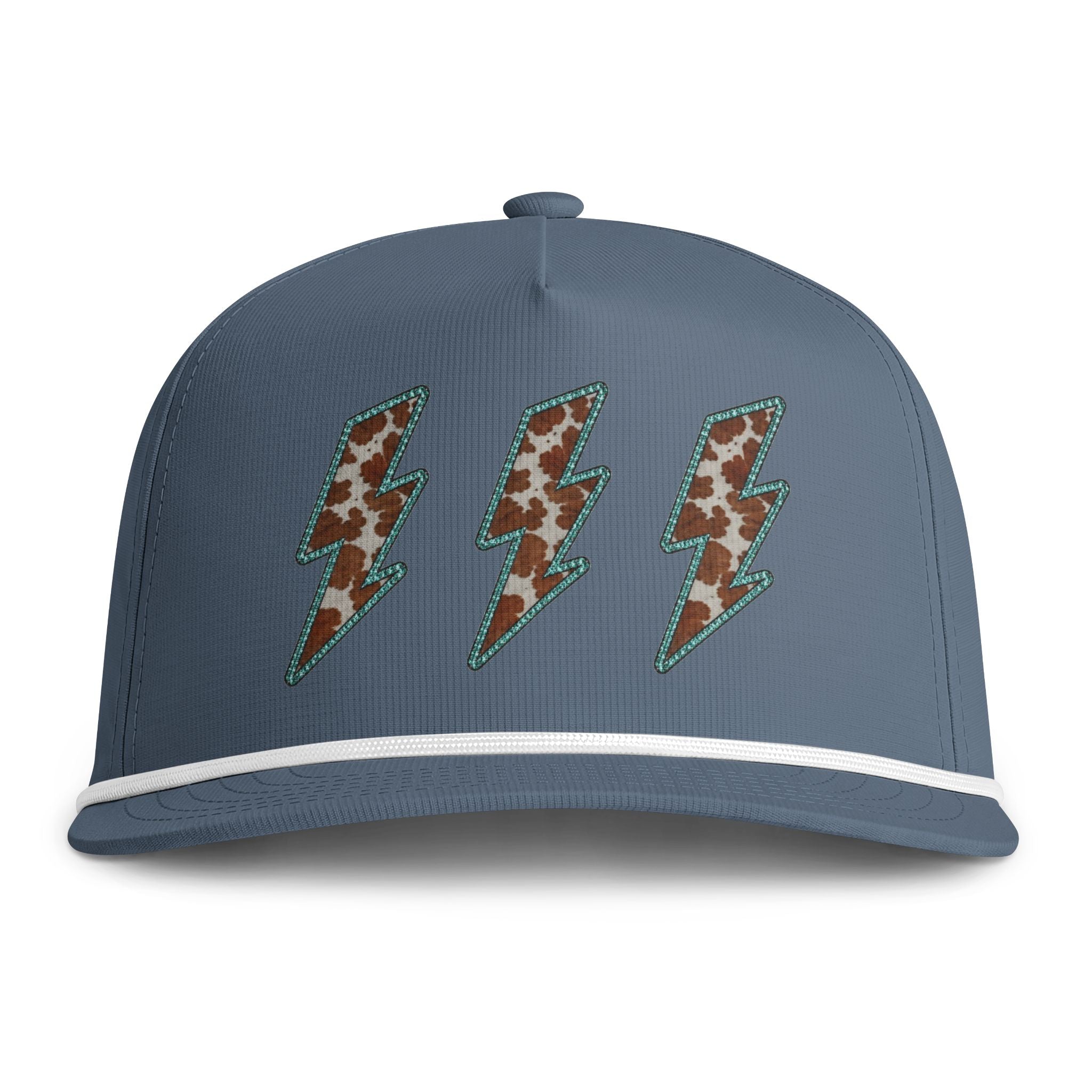 Sunwashed Rope Cap — Retro Lightning Bolt Embroidered Trucker Hat