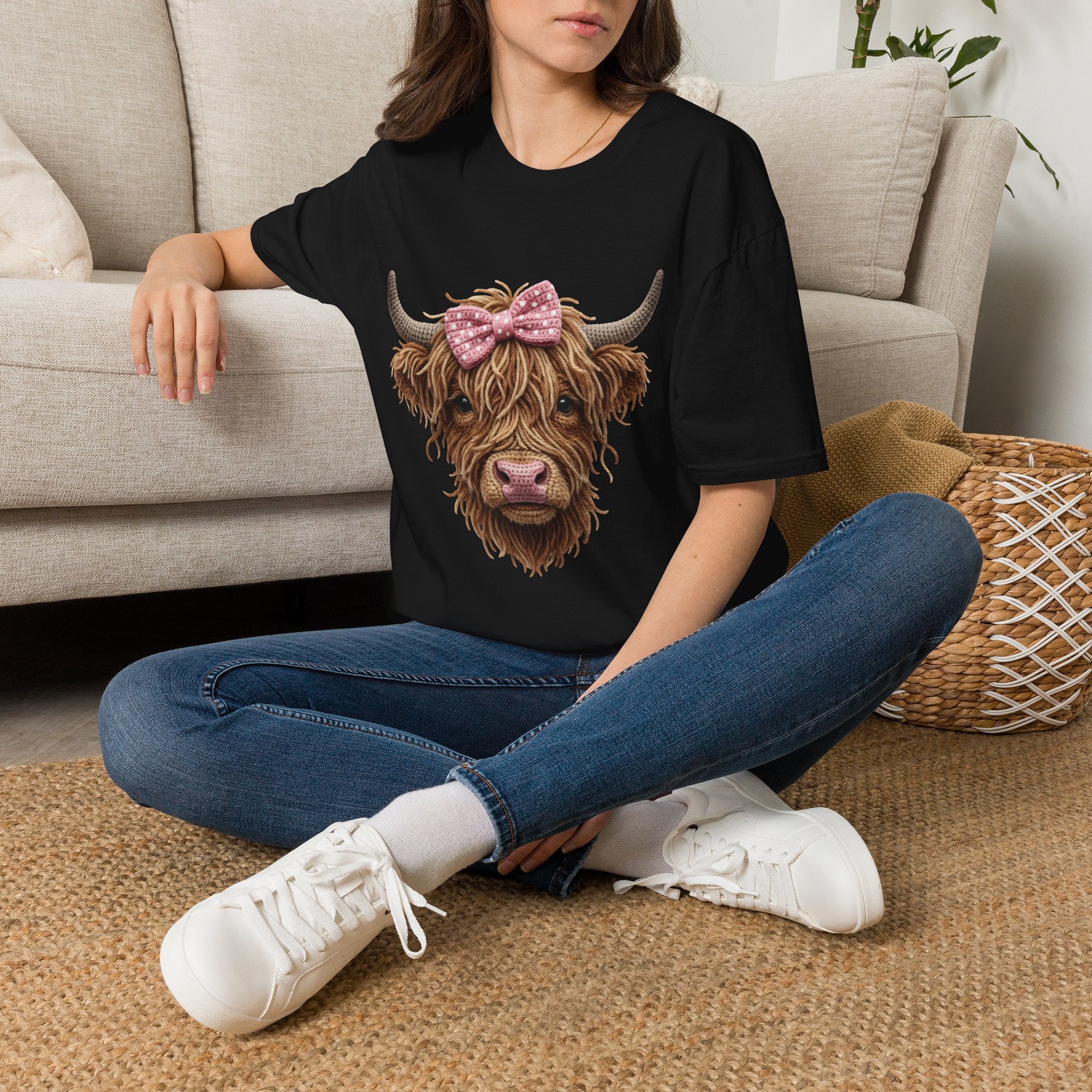 Highland Cow Tee — Cute Ribbon Cow Graphic T-Shirt