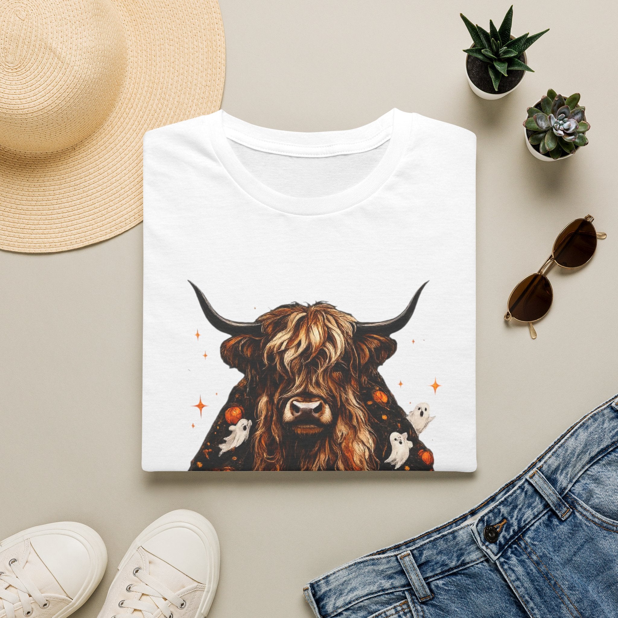 Highland Cow Pumpkin Tee — Autumn Scottish Cattle Graphic T-Shirt