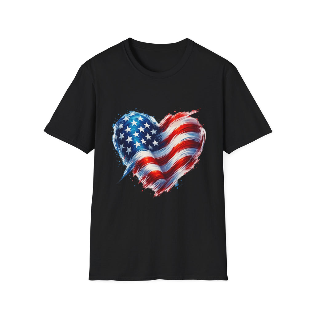 American Flag Heart T-Shirt — Patriotic USA Stars & Stripes Tee for 4th of July