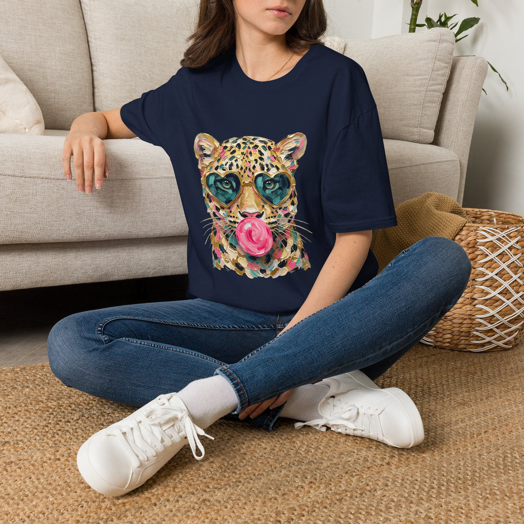 Leopard with Heart Sunglasses Graphic Tee — Cute Pop Art Animal T-Shirt