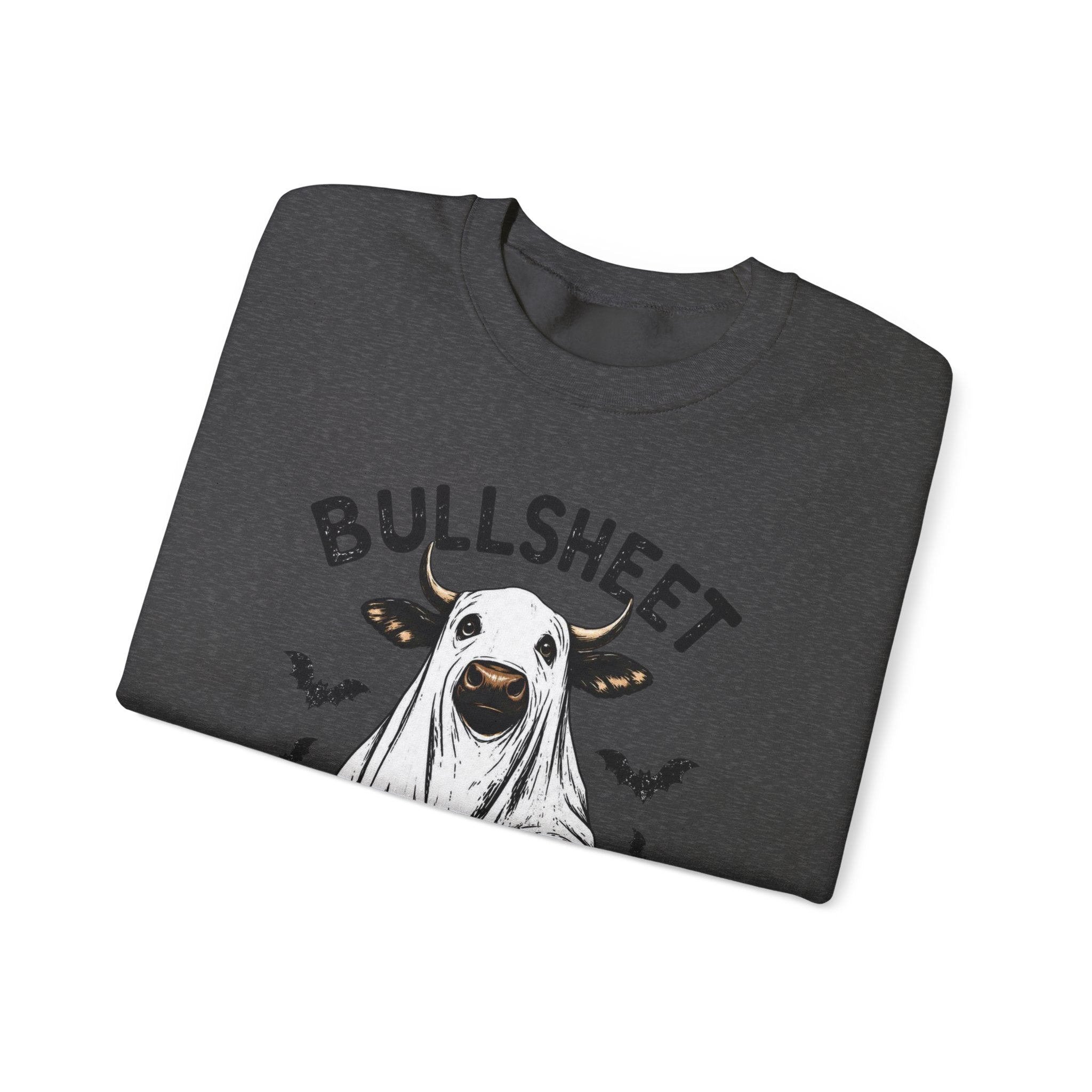 Halloween 'Bullsheet' Ghost Cow Sweatshirt - Funny Pumpkin & Bats Crewneck