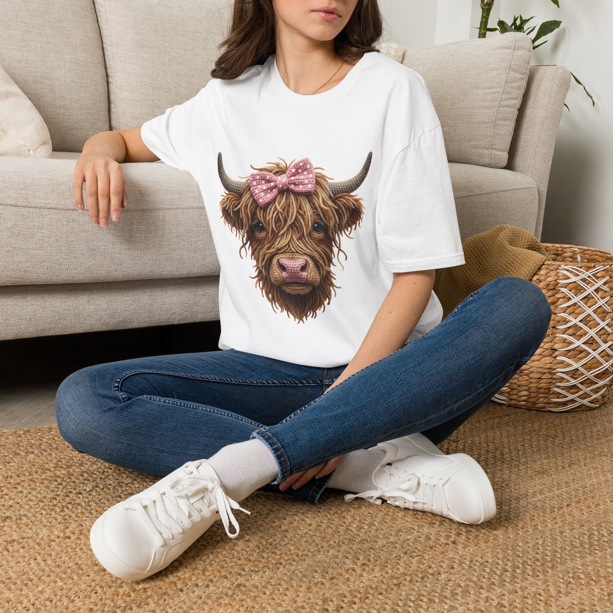 Highland Cow Tee — Cute Ribbon Cow Graphic T-Shirt