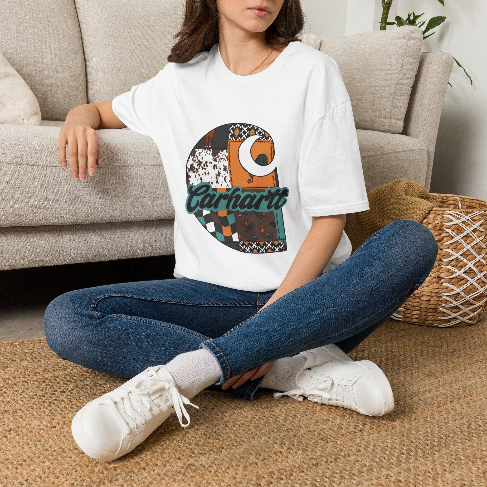 Carhartt Patchwork Logo T-Shirt — Retro Quilted Moon Graphic