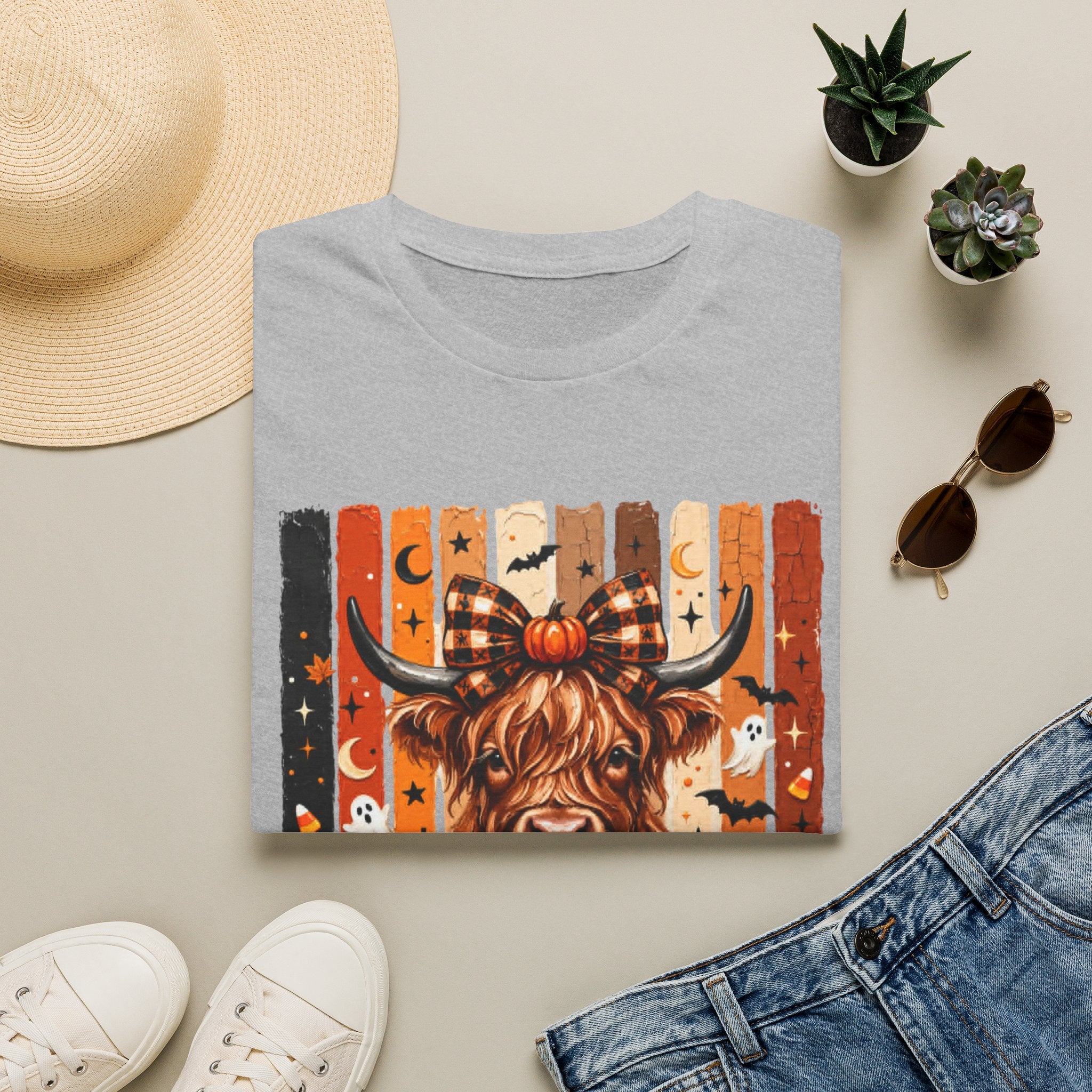 Highland Cow Halloween T-Shirt — Plaid Pumpkin Fall Graphic Tee