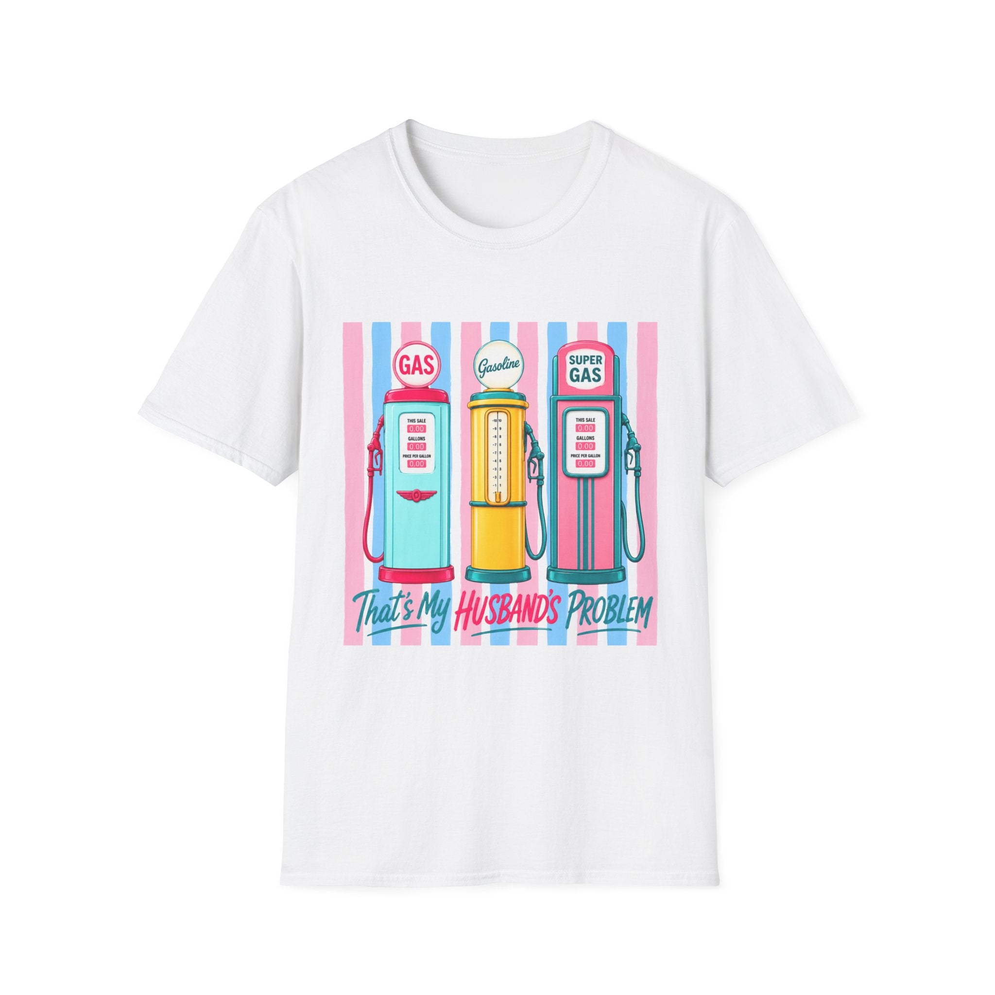 Retro Gas Pumps T‑Shirt — 'This Is My Husband's Problem' Vintage Gasoline Tee