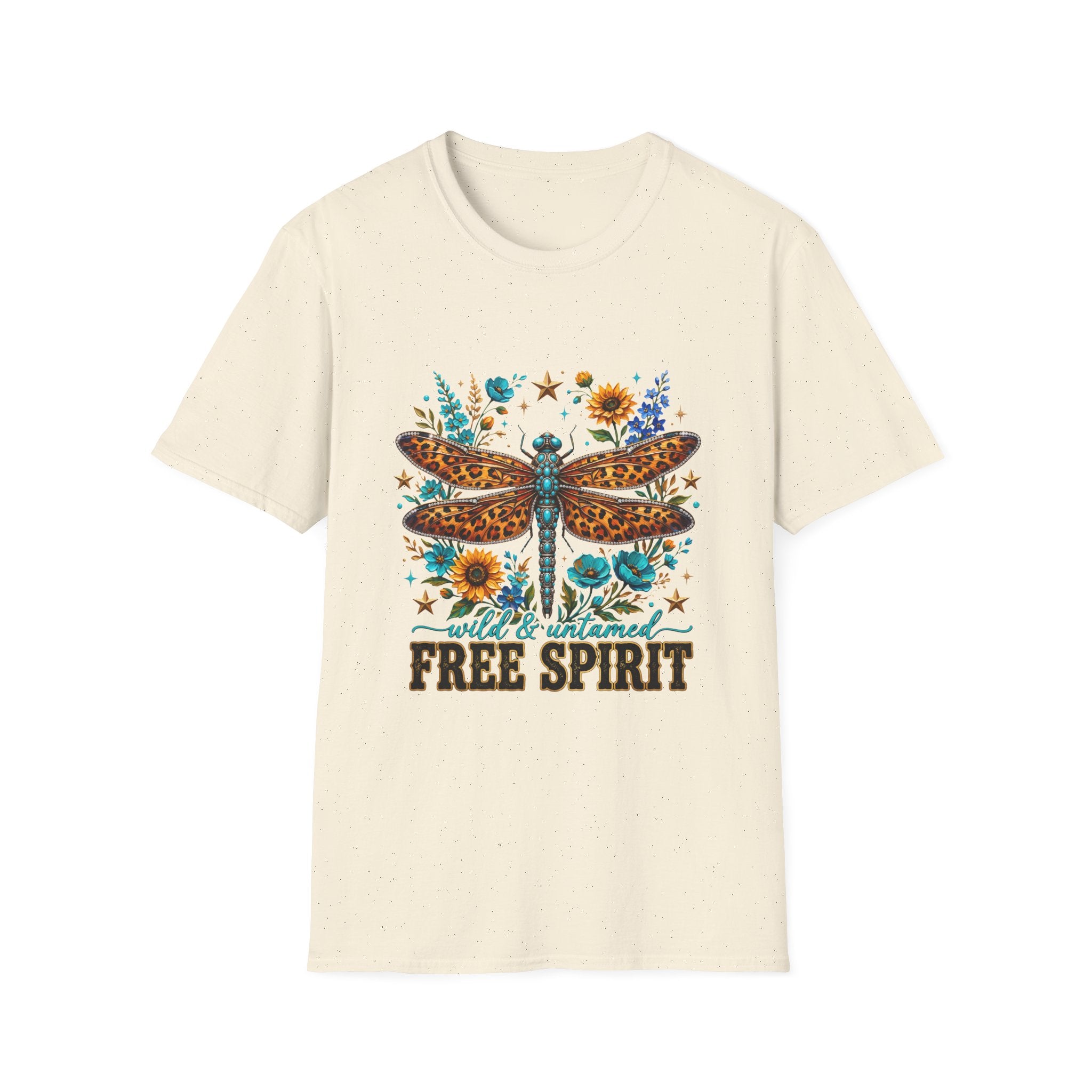 Dragonfly Free Spirit T-Shirt — Leopard Wings Floral Graphic Tee