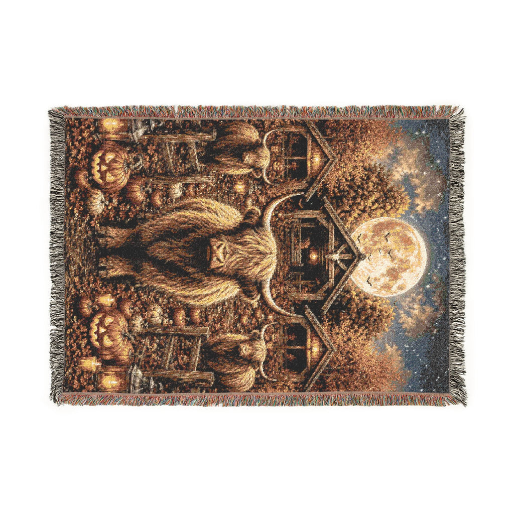 Highland cow halloween Throw Blanket — Norse Moonlight Tapestry
