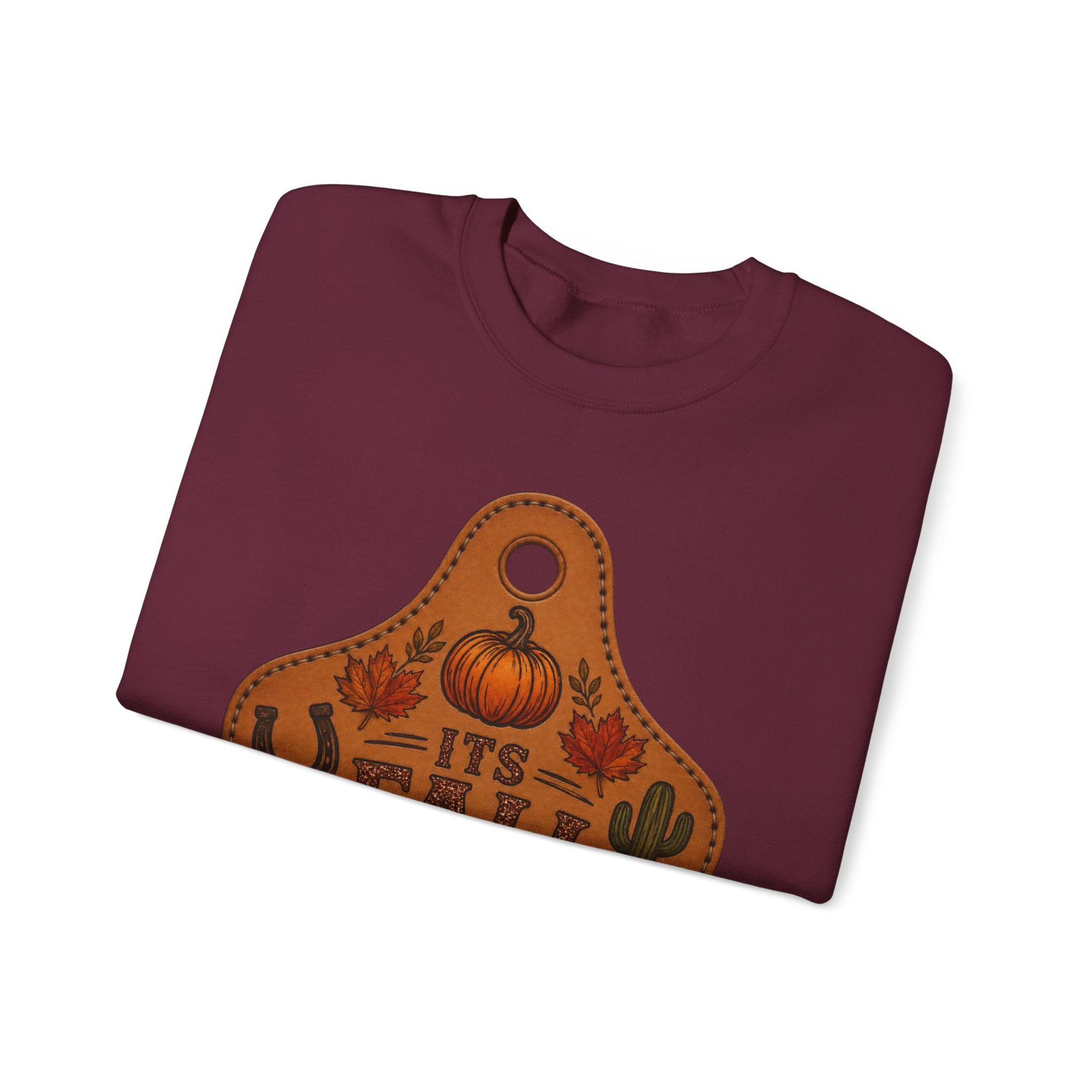 Fall Y'all Crewneck Sweatshirt — Rustic Pumpkin Leather Tag Design