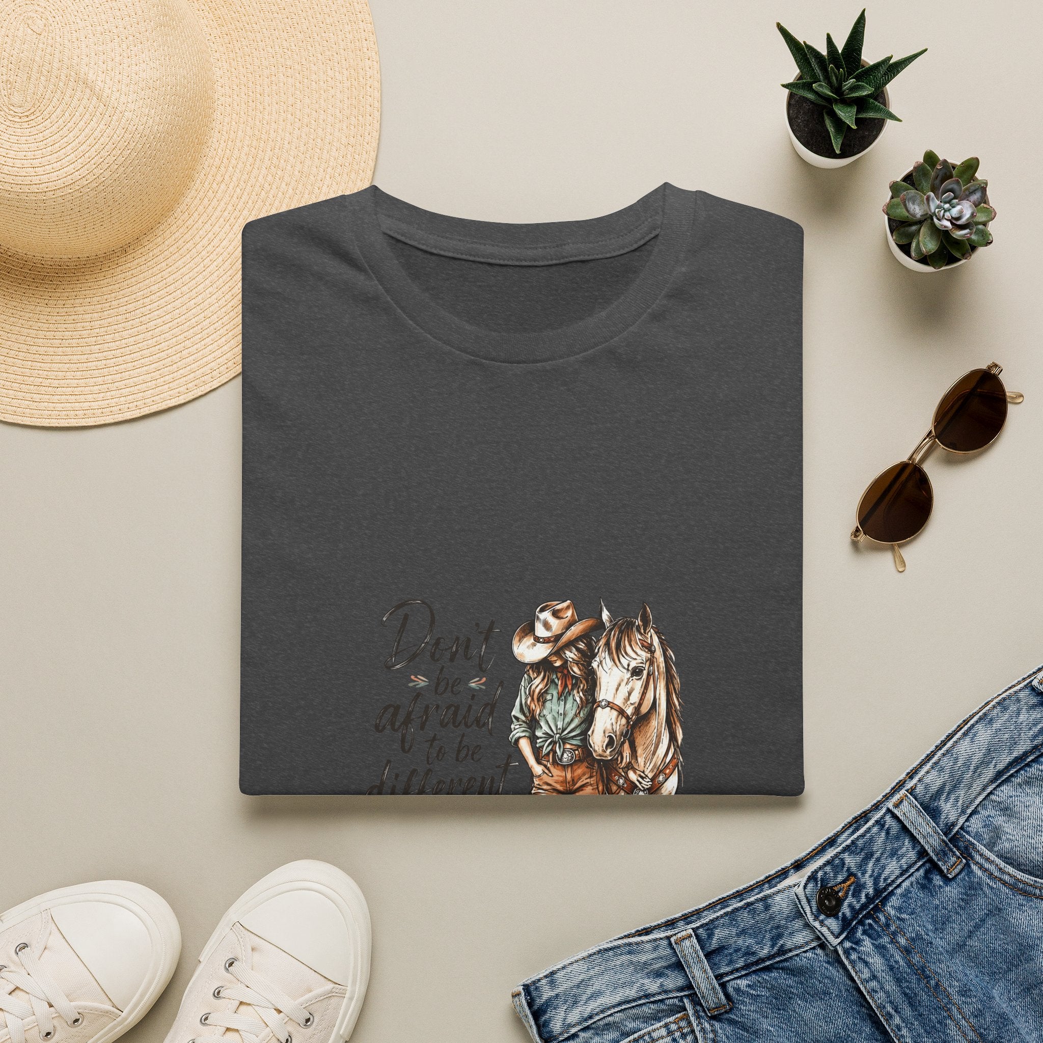 T-Shirt — 'Don't Be Afraid to Be Different' Horse Graphic