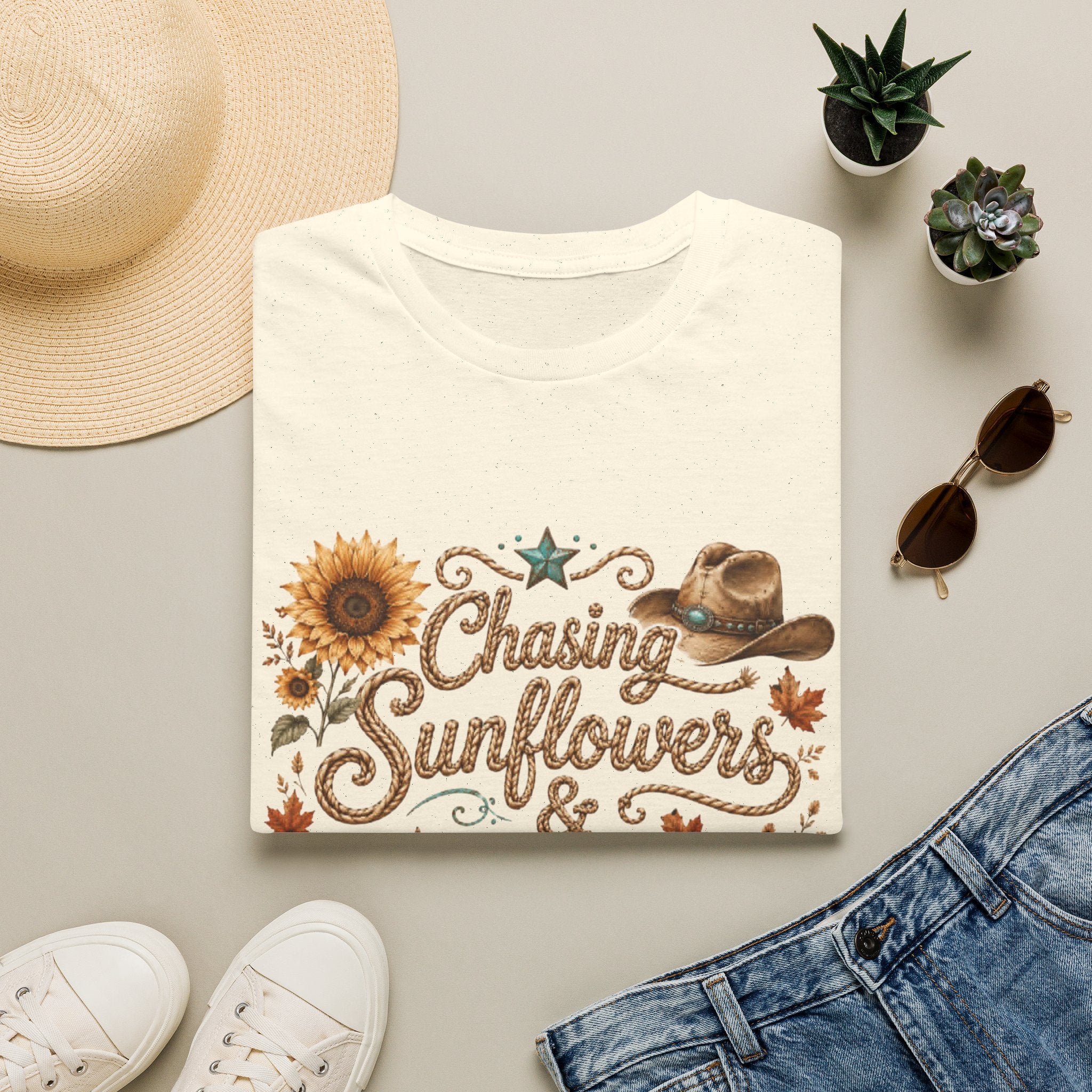 Chasing Sunflowers & Fall Dreams T-Shirt — Rustic Cowboy Sunflower Autumn Tee