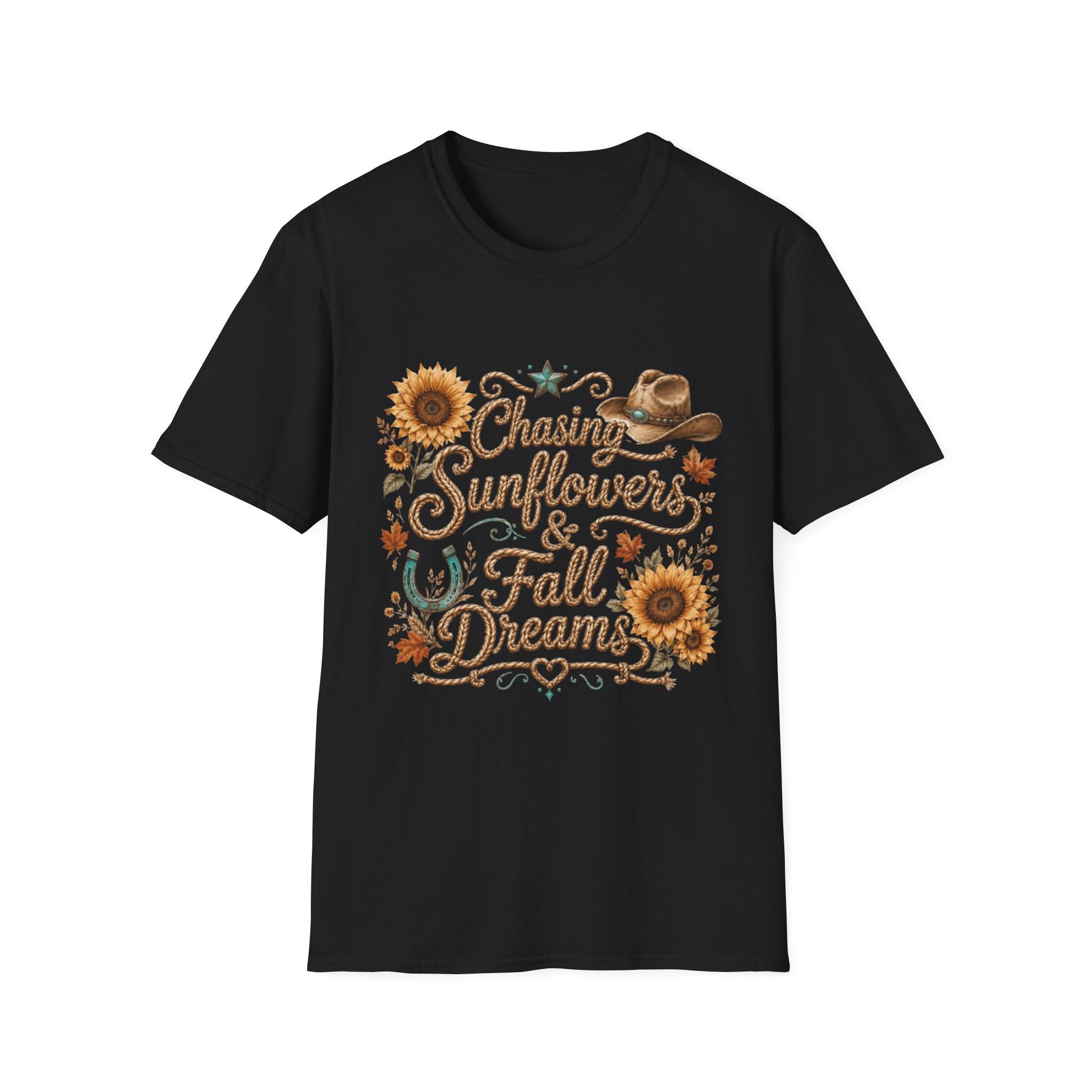 Chasing Sunflowers & Fall Dreams T-Shirt — Rustic Cowboy Sunflower Autumn Tee