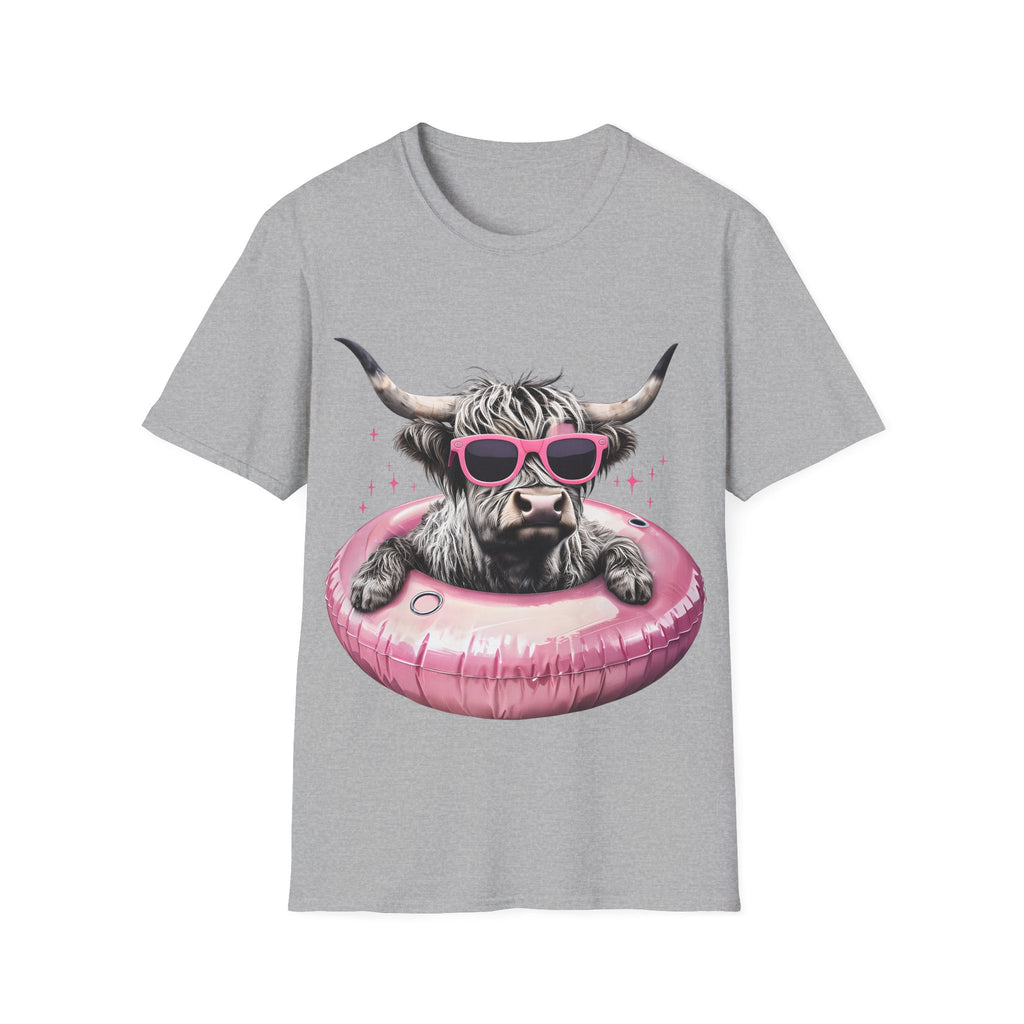 Cow with Pink Sunglasses T-Shirt — Cute Highland Cow Graphic Tee