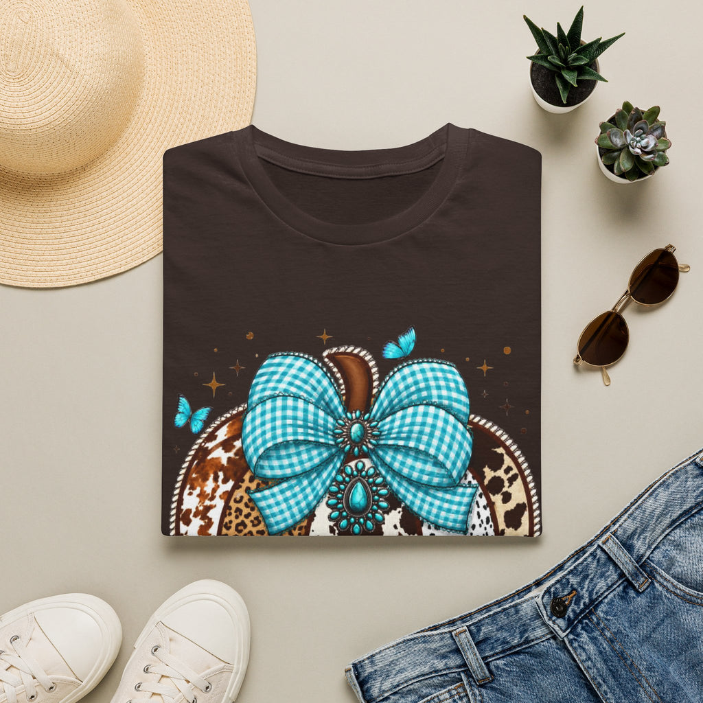 Turquoise Bow Pumpkin T-Shirt — Cowhide & Leopard Fall Graphic Tee