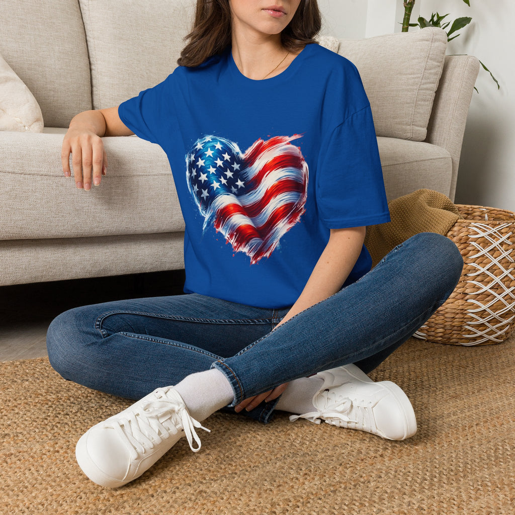 American Flag Heart T-Shirt — Patriotic USA Stars & Stripes Tee for 4th of July