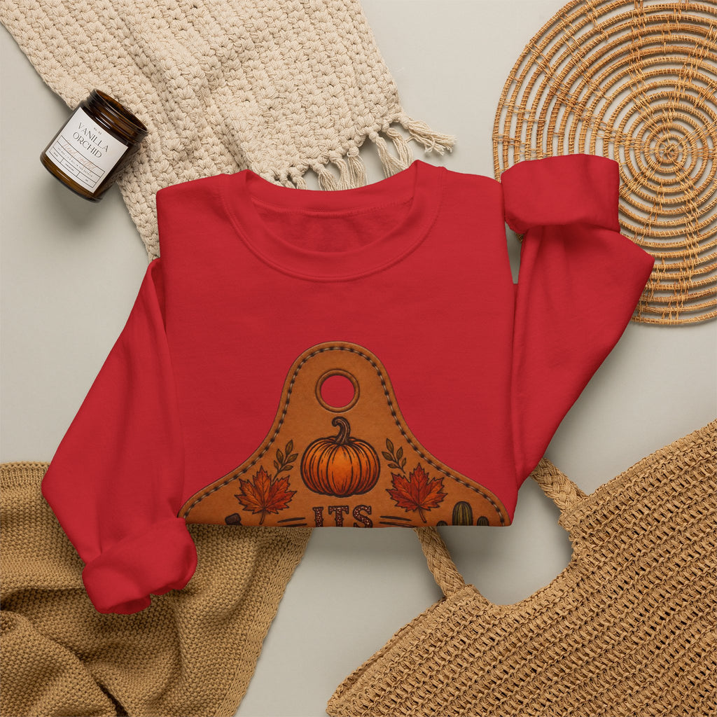 Fall Y'all Crewneck Sweatshirt — Rustic Pumpkin Leather Tag Design