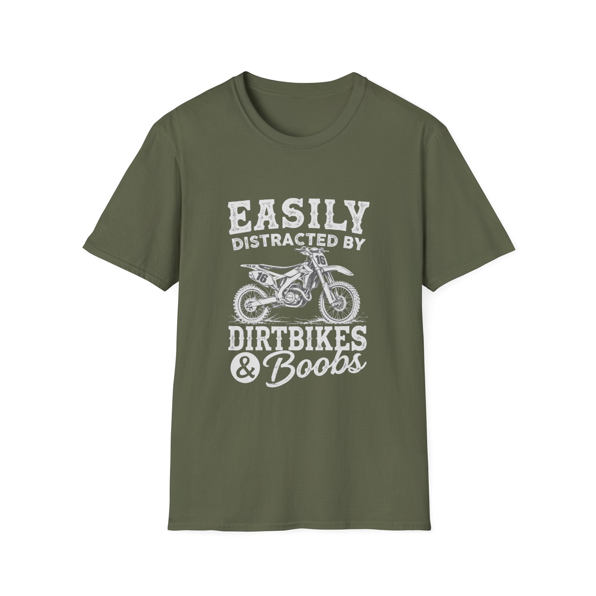 Easily Distracted by Dirtbikes & Boobs T-Shirt — Funny Motorcycle Rider Tee