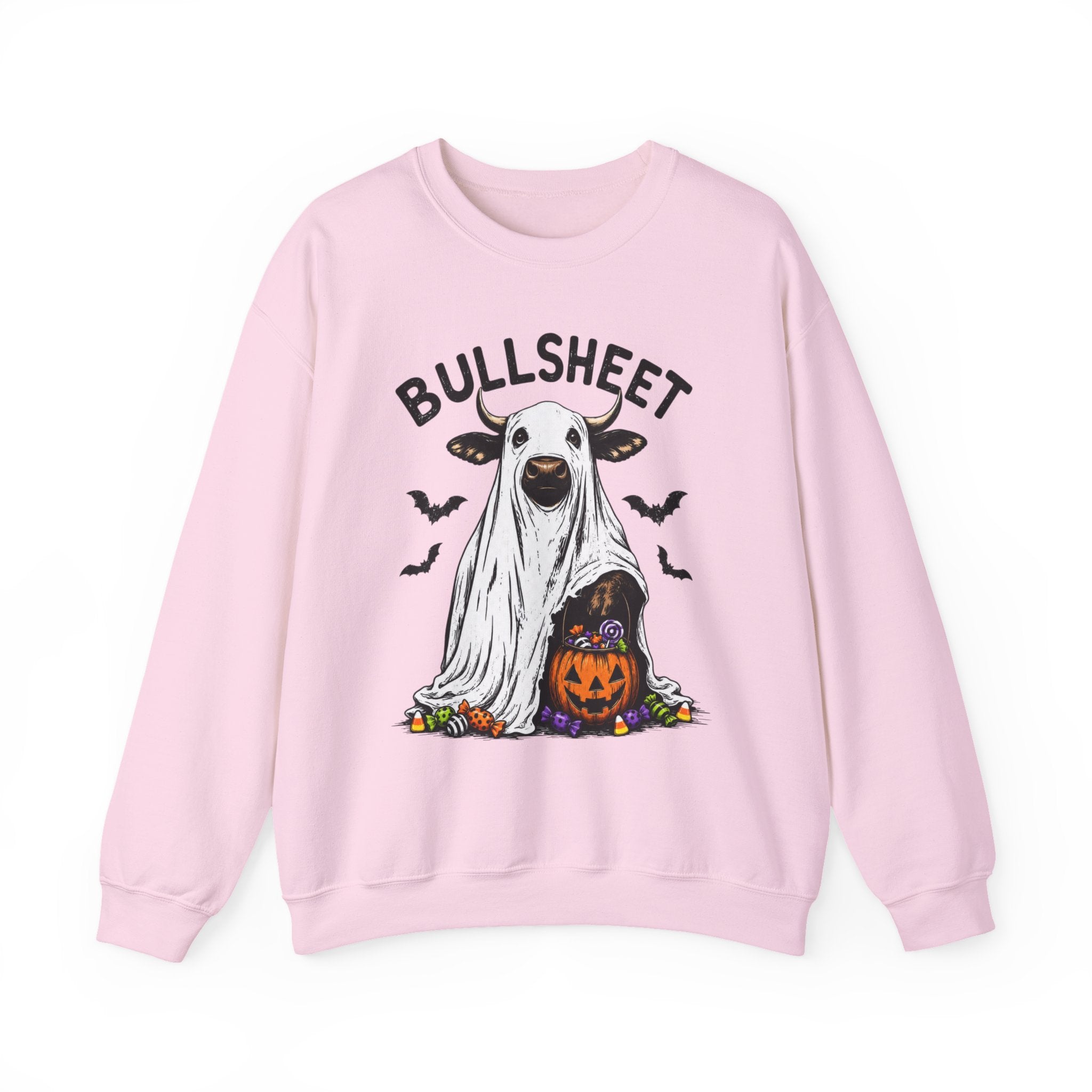 Halloween 'Bullsheet' Ghost Cow Sweatshirt - Funny Pumpkin & Bats Crewneck