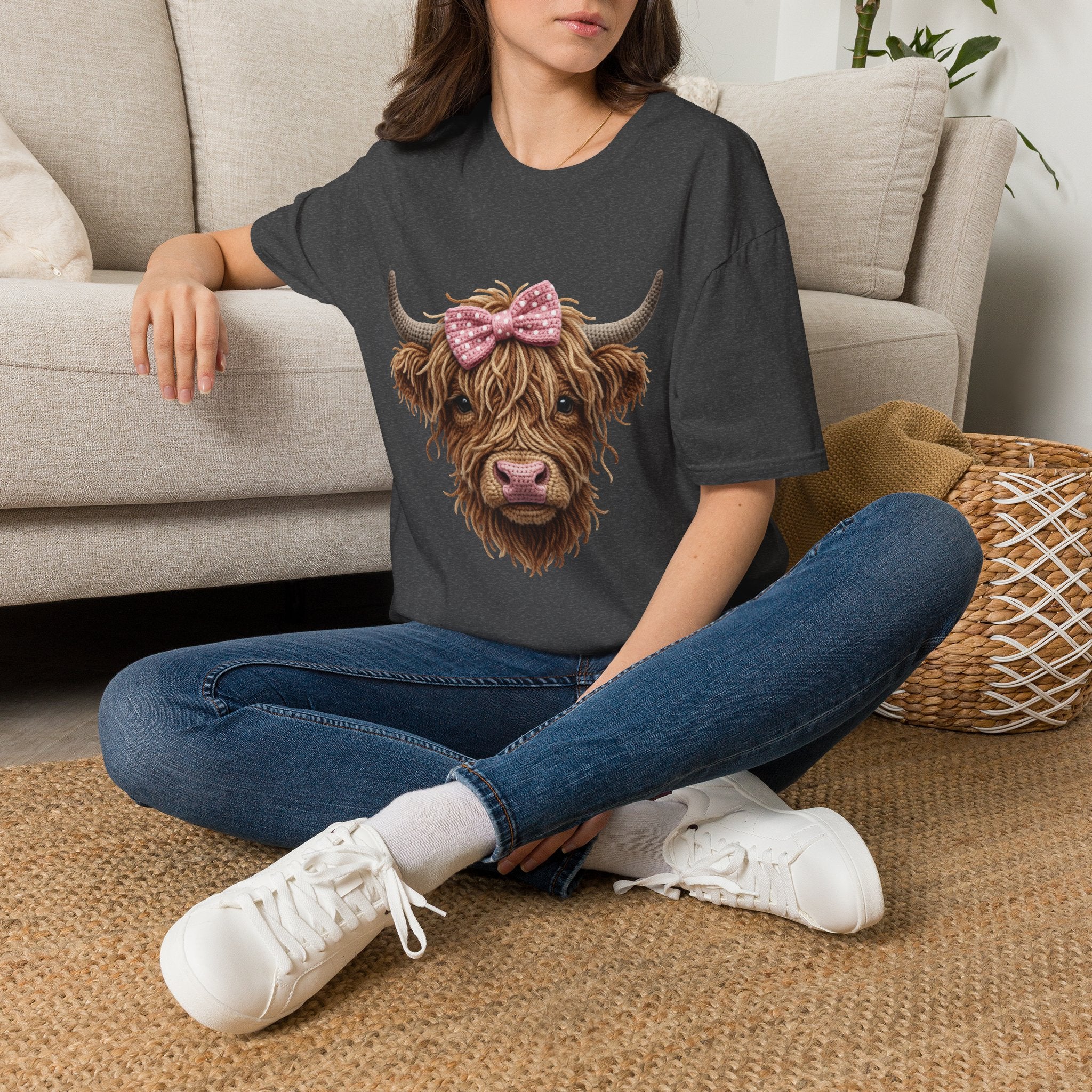 Highland Cow Tee — Cute Ribbon Cow Graphic T-Shirt