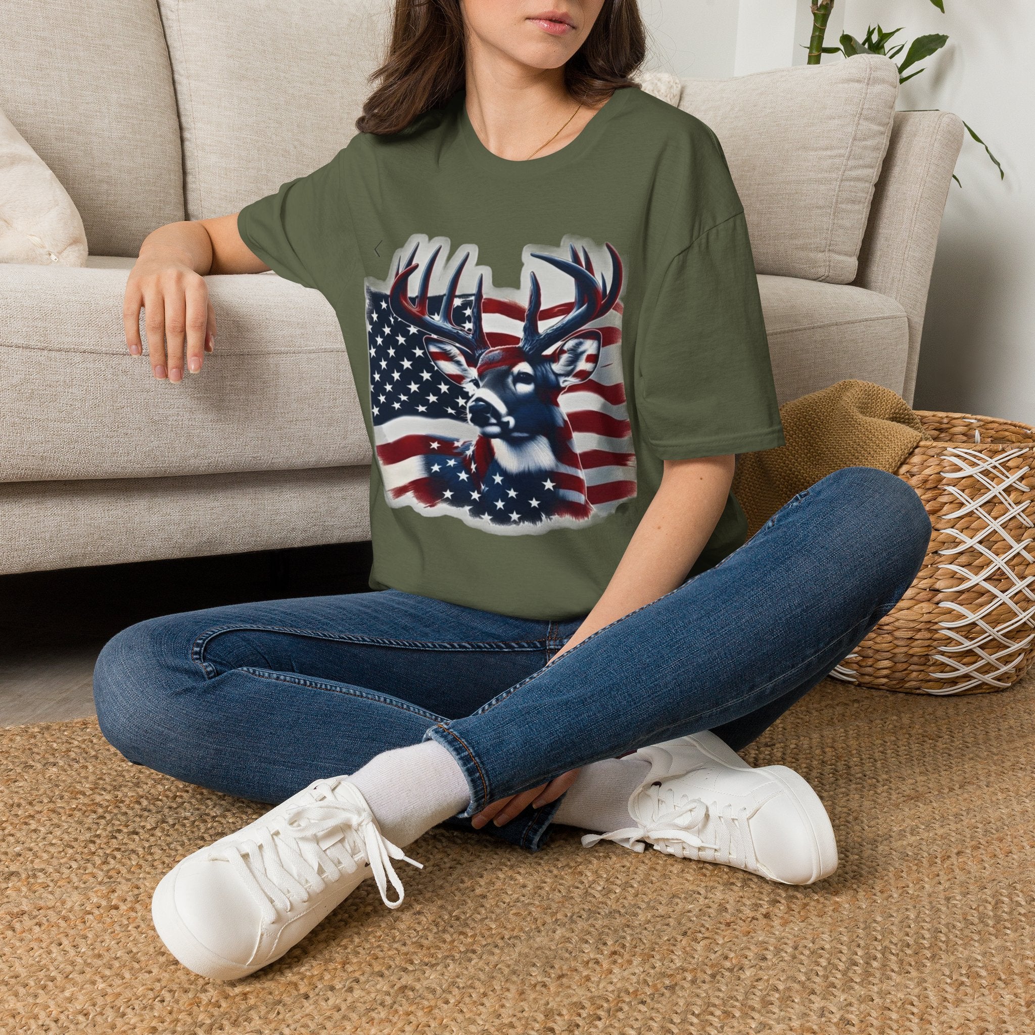 Patriotic Deer T-Shirt — American Flag Buck Graphic Tee