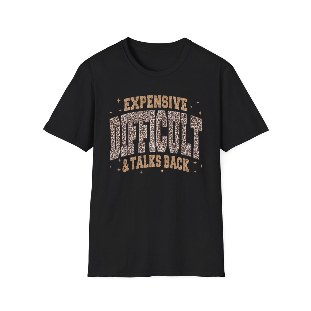Expensive & Difficult Graphic T-Shirt — Leopard Sparkle "Expensive Difficult & Talks Back"