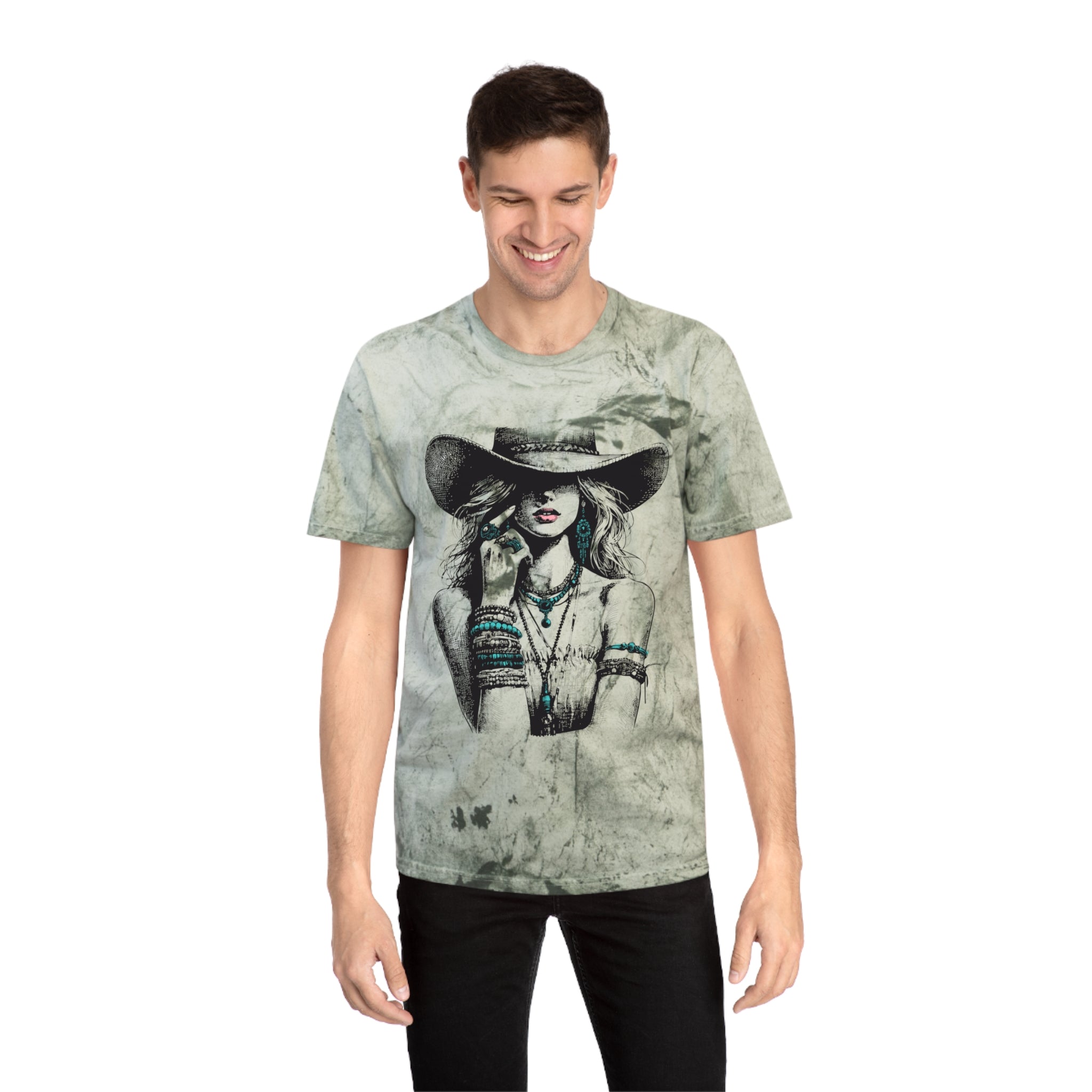 Western Cowgirl Graphic Tee — Vintage Boho Hat & Jewelry Design