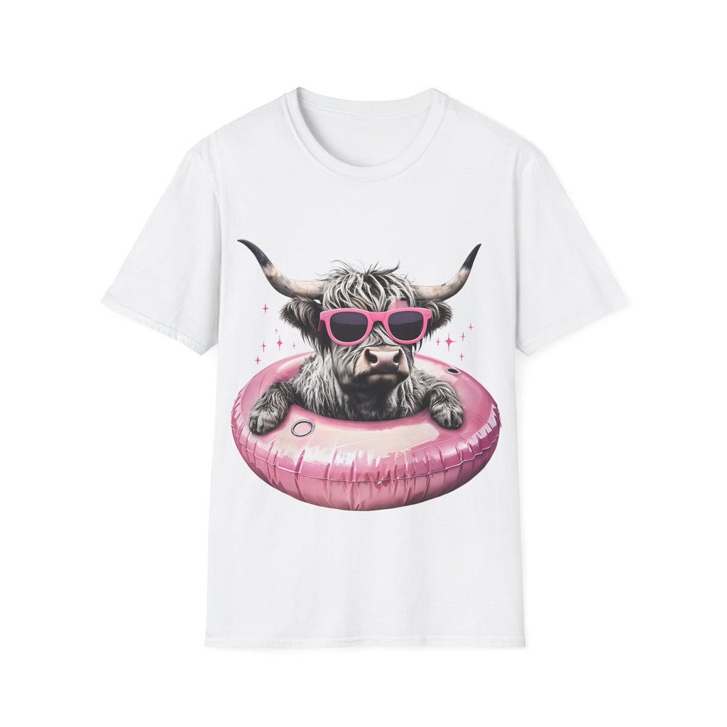 Cow with Pink Sunglasses T-Shirt — Cute Highland Cow Graphic Tee