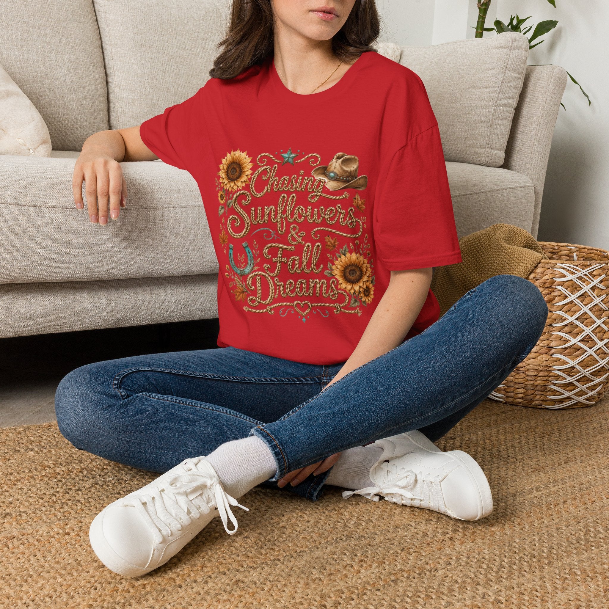 Chasing Sunflowers & Fall Dreams T-Shirt — Rustic Cowboy Sunflower Autumn Tee