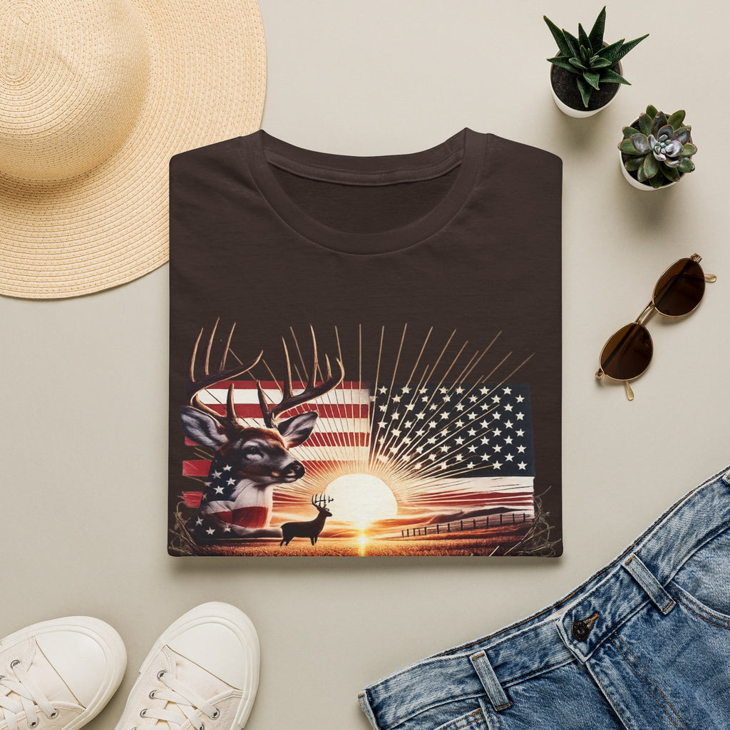 Deer Sunset Flag T-Shirt — American Hunting Outdoors Tee