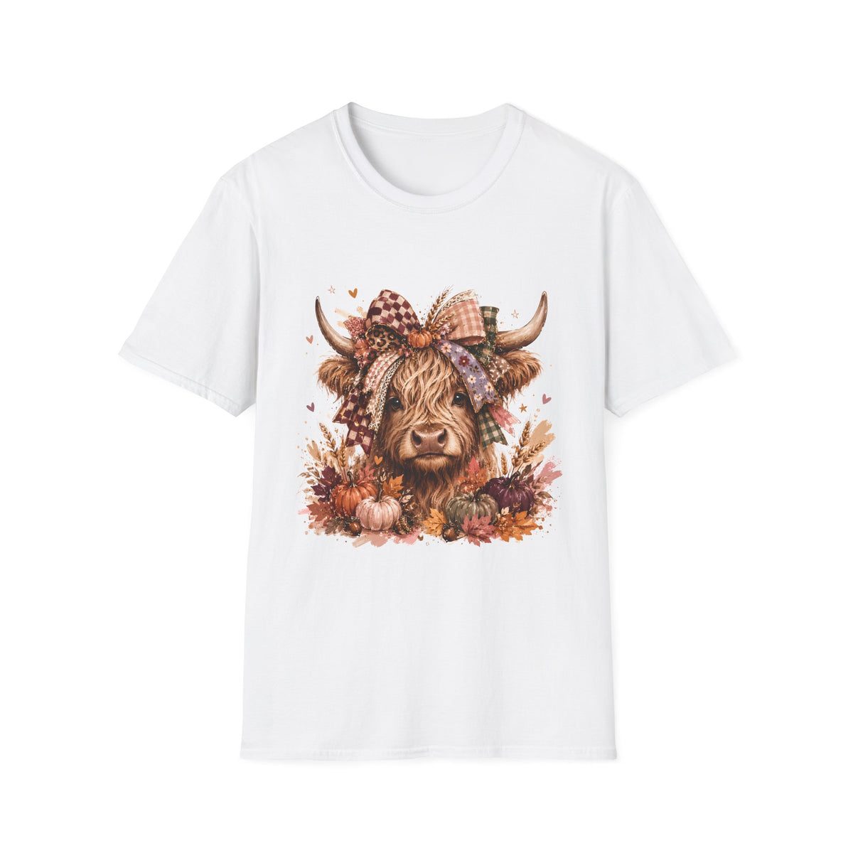 Highland Cow Fall T-Shirt — Pumpkin & Plaid Autumn Graphic Tee