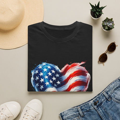 American Flag Heart T-Shirt — Patriotic USA Stars & Stripes Tee for 4th of July