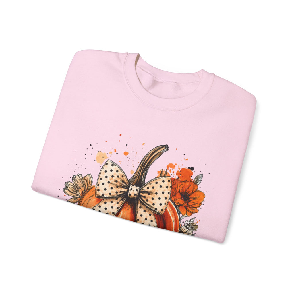Pumpkin Bow Crewneck Sweatshirt — Autumn Floral Pumpkin Sweatshirt
