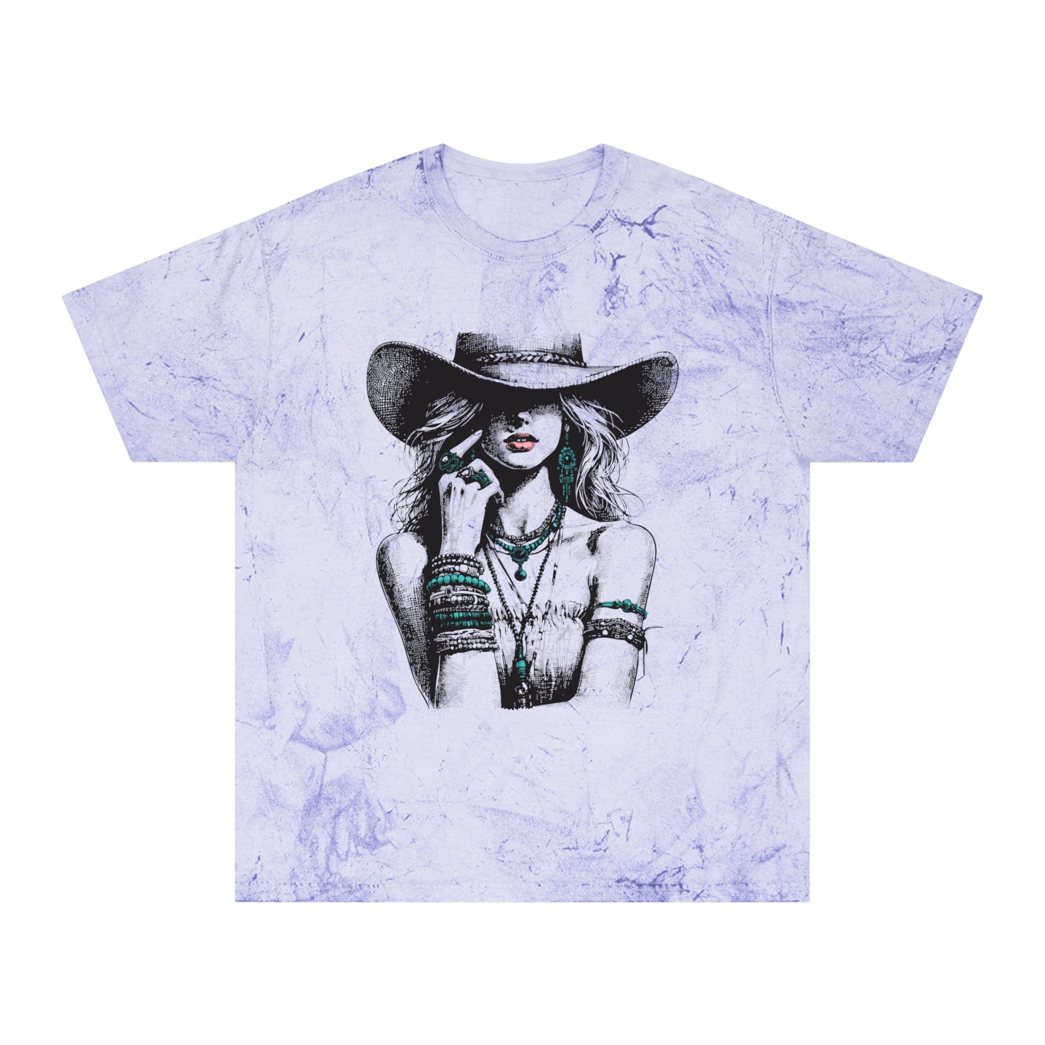 Western Cowgirl Graphic Tee — Vintage Boho Hat & Jewelry Design