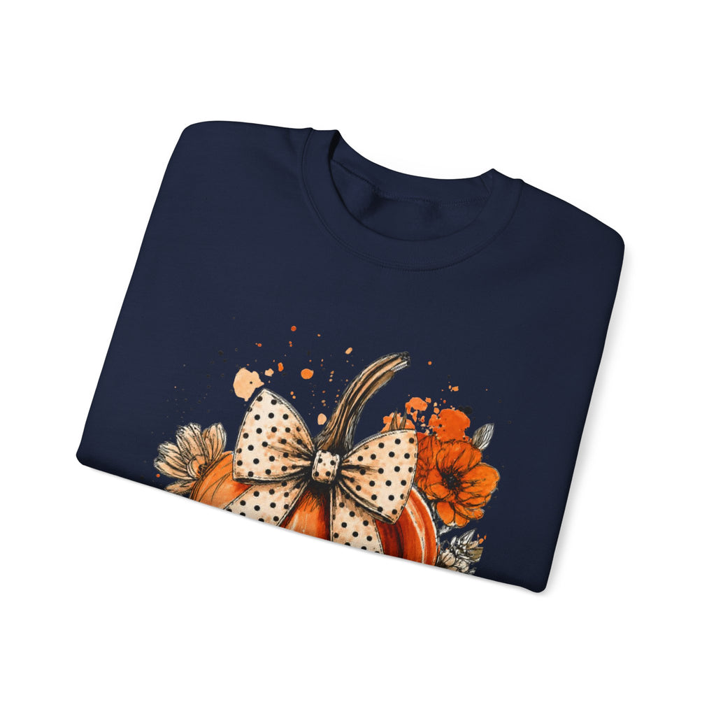 Pumpkin Bow Crewneck Sweatshirt — Autumn Floral Pumpkin Sweatshirt