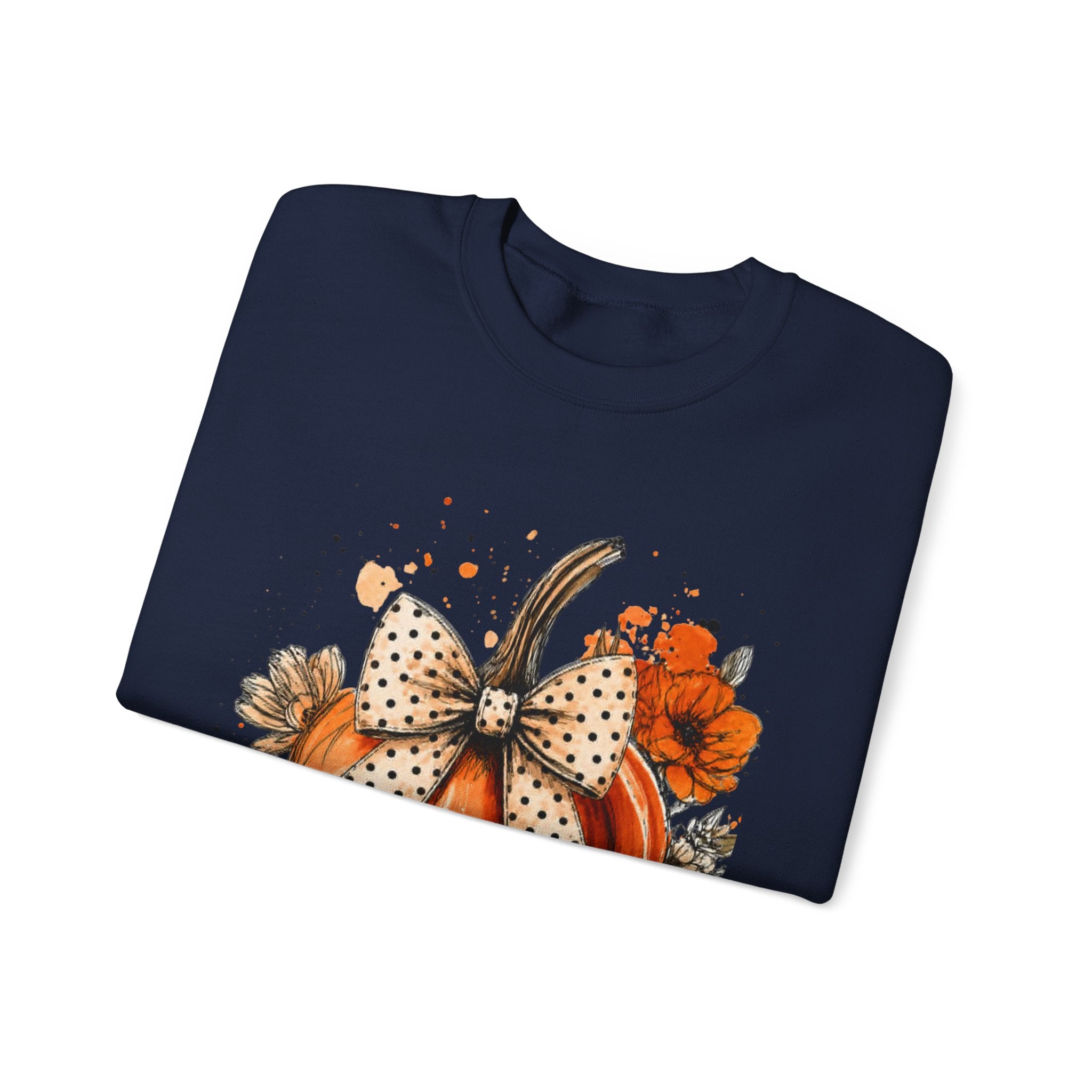 Pumpkin Bow Crewneck Sweatshirt — Autumn Floral Pumpkin Sweatshirt