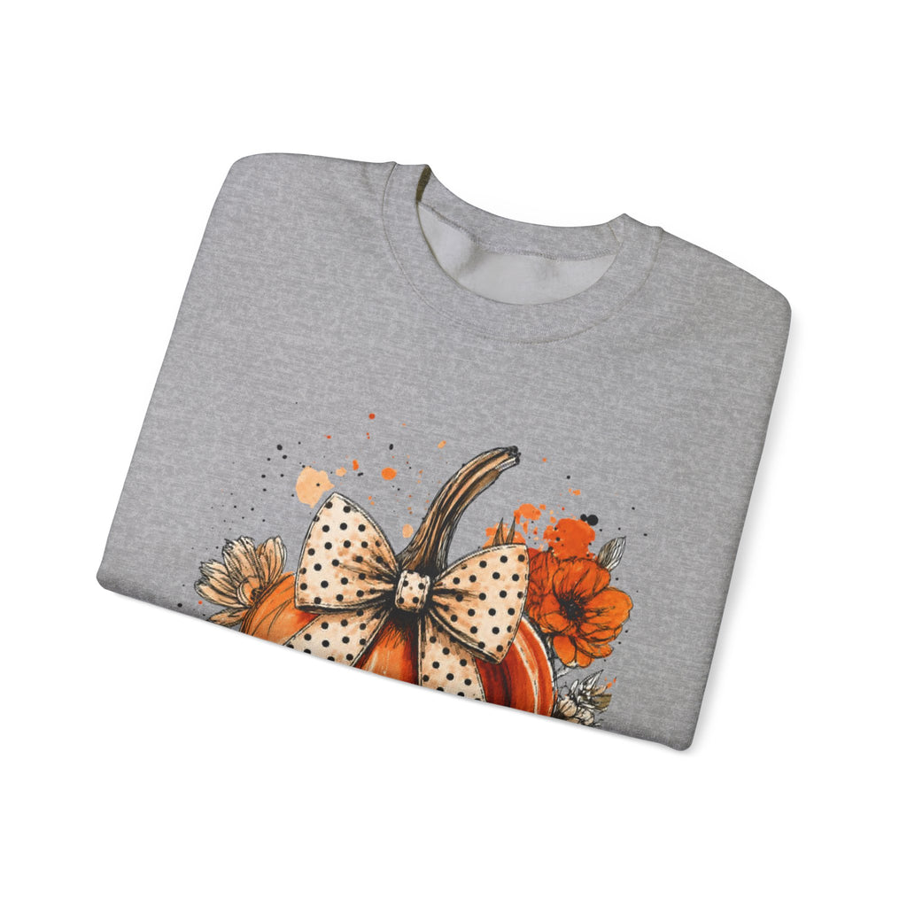 Pumpkin Bow Crewneck Sweatshirt — Autumn Floral Pumpkin Sweatshirt