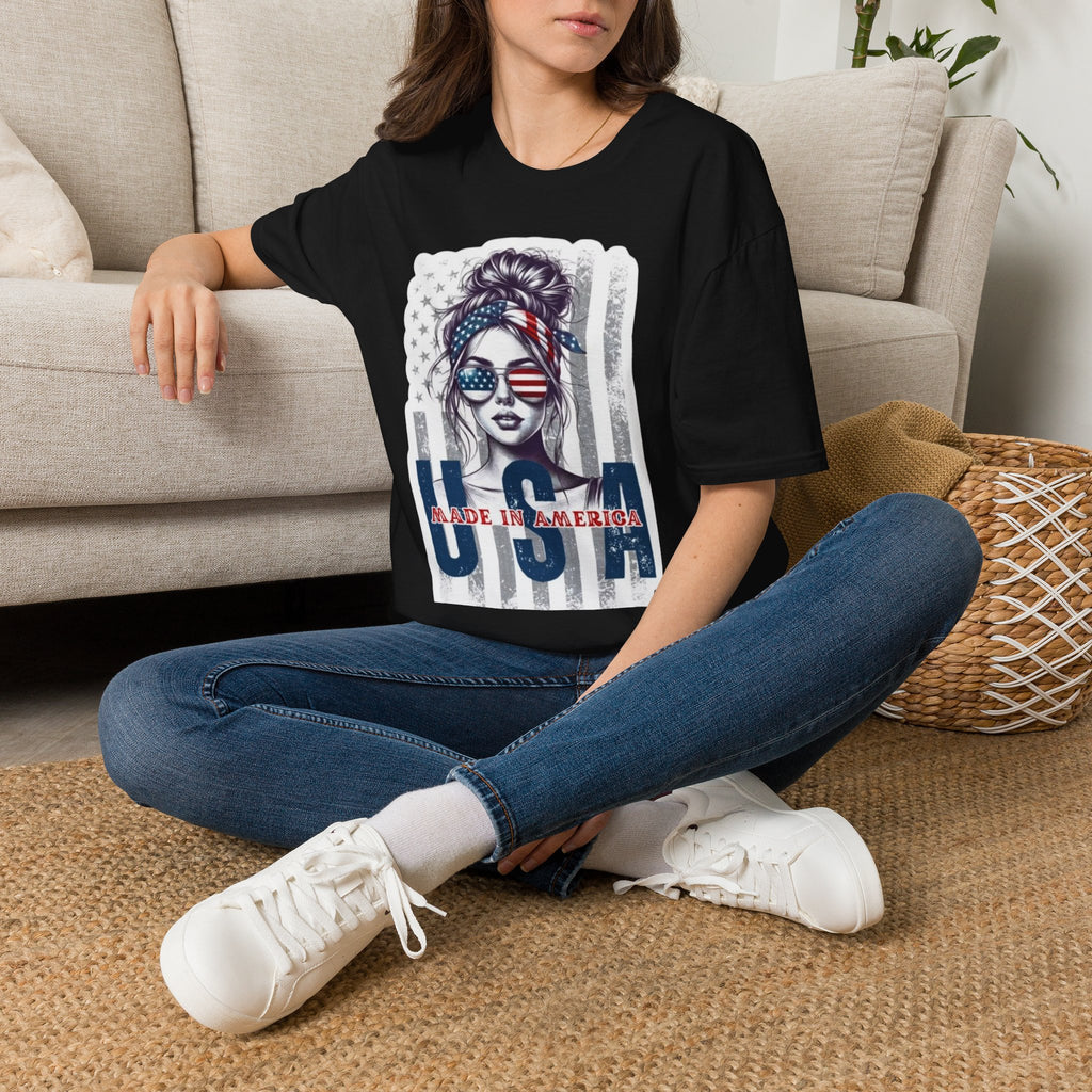 USA Flag Sunglasses T-Shirt — American Patriotic Hair-Band Graphic Tee