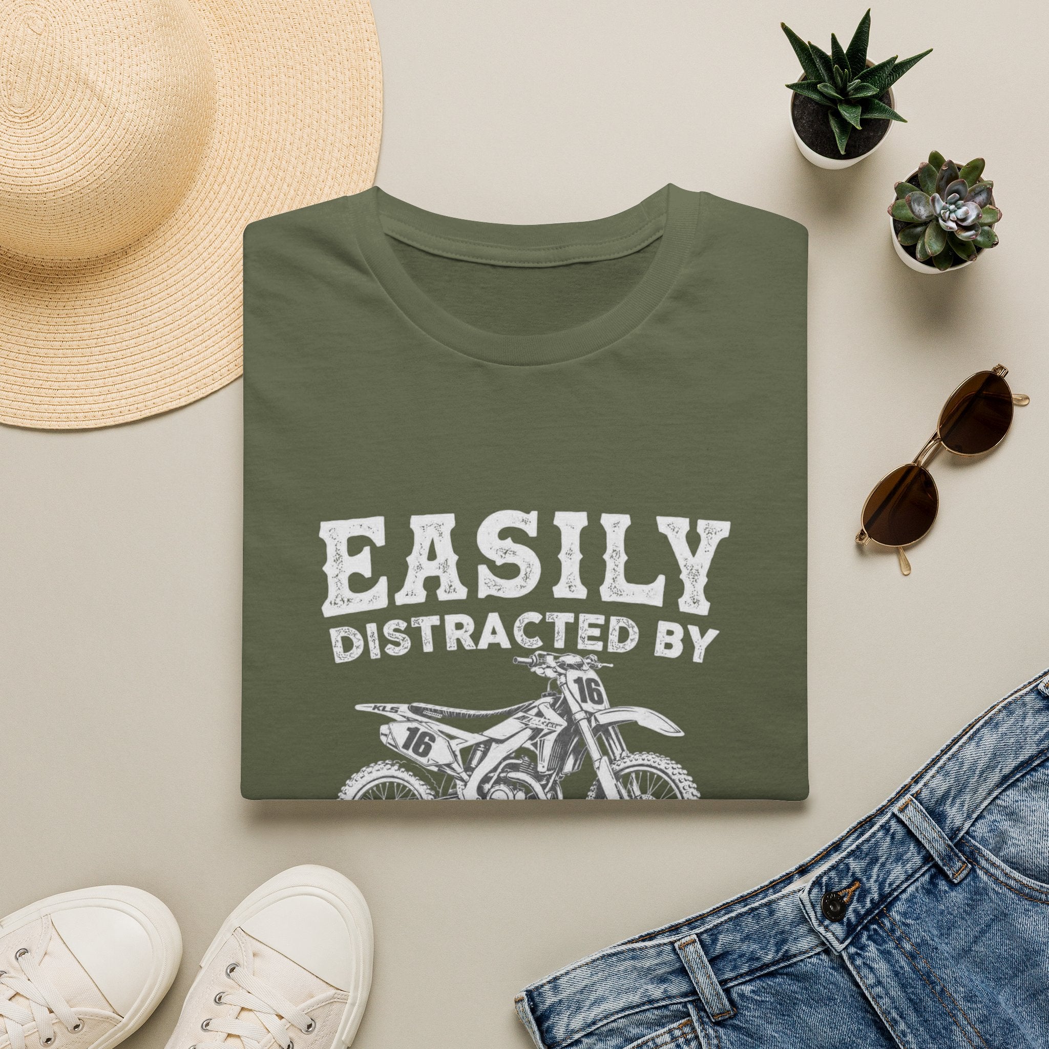 Easily Distracted by Dirtbikes & Boobs T-Shirt — Funny Motorcycle Rider Tee