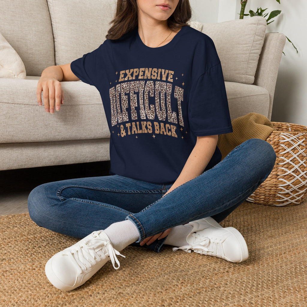 Expensive & Difficult Graphic T-Shirt — Leopard Sparkle "Expensive Difficult & Talks Back"
