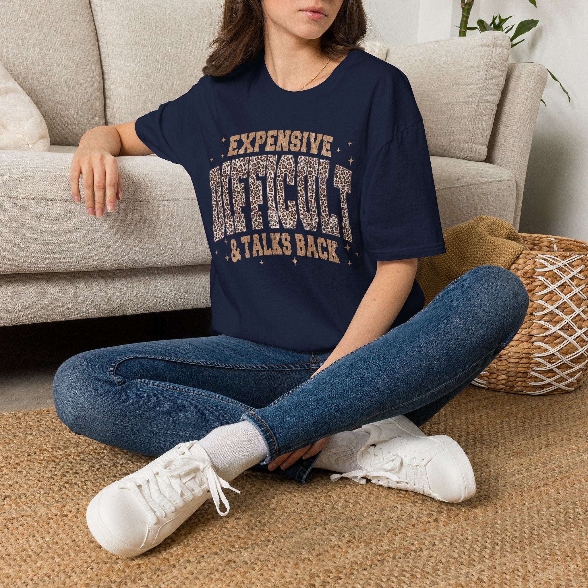 Expensive & Difficult Graphic T-Shirt — Leopard Sparkle "Expensive Difficult & Talks Back"