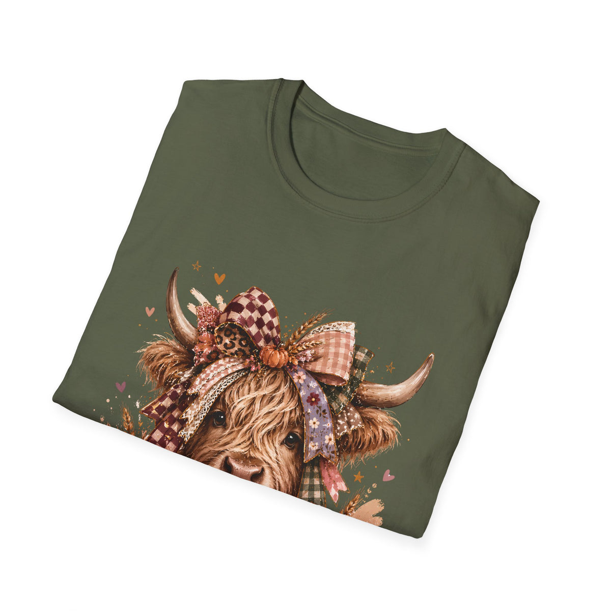Highland Cow Fall T-Shirt — Pumpkin & Plaid Autumn Graphic Tee