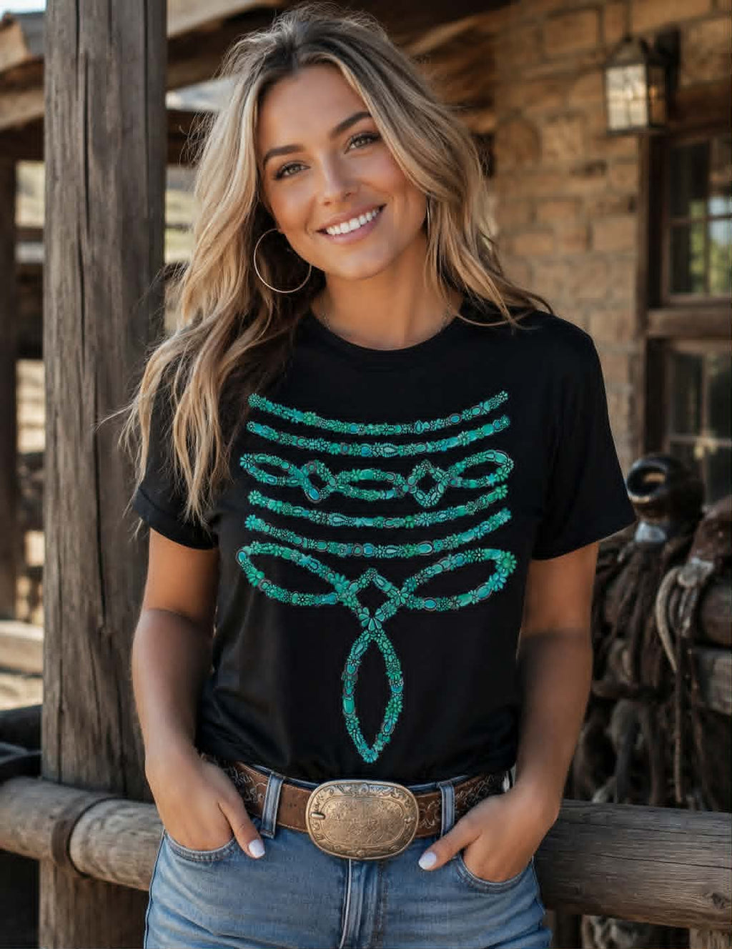Turquoise Boot Pattern Tee