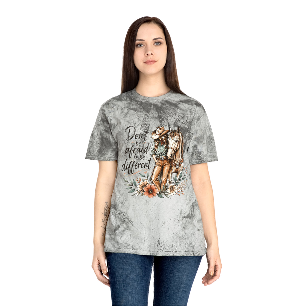 Cowgirl Horse Graphic T-Shirt — "Don't Be Afraid to Be Different" Inspirational Tee