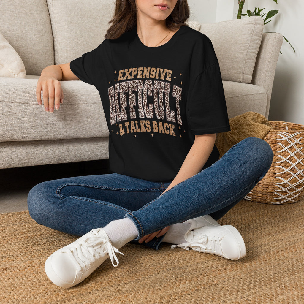 Expensive & Difficult Graphic T-Shirt — Leopard Sparkle "Expensive Difficult & Talks Back"