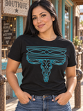 Turquoise western bull skull graphic tee